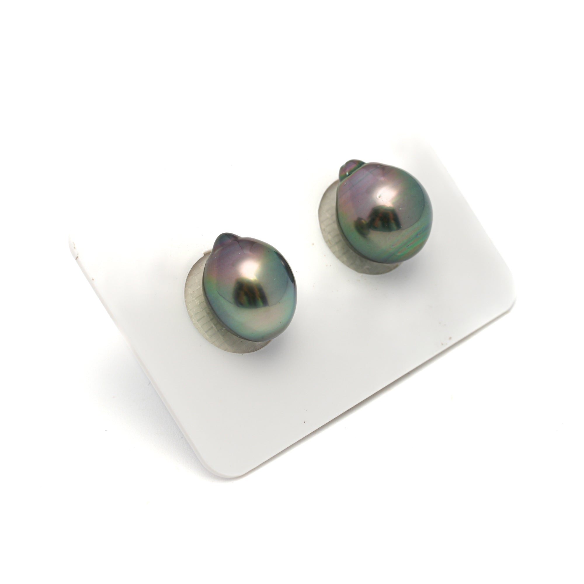 2pcs "High Luster" Green 10.2-10.9mm - SB AAA Quality Tahitian Pearl Pair ER1704 HL4