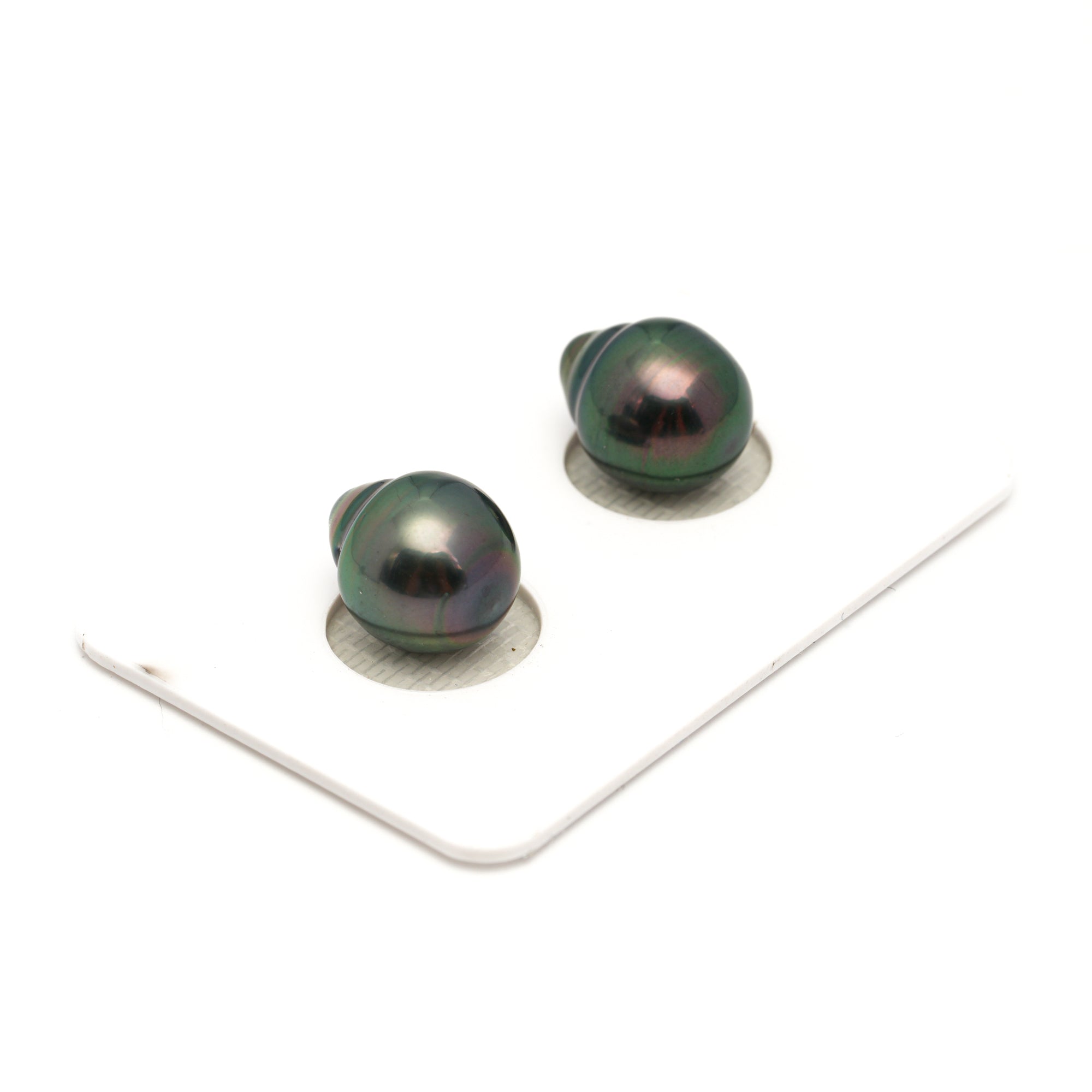 2pcs "High Luster" Green 10.2-10.3mm - CL/SB AAA Quality Tahitian Pearl Pair ER1822 TH5