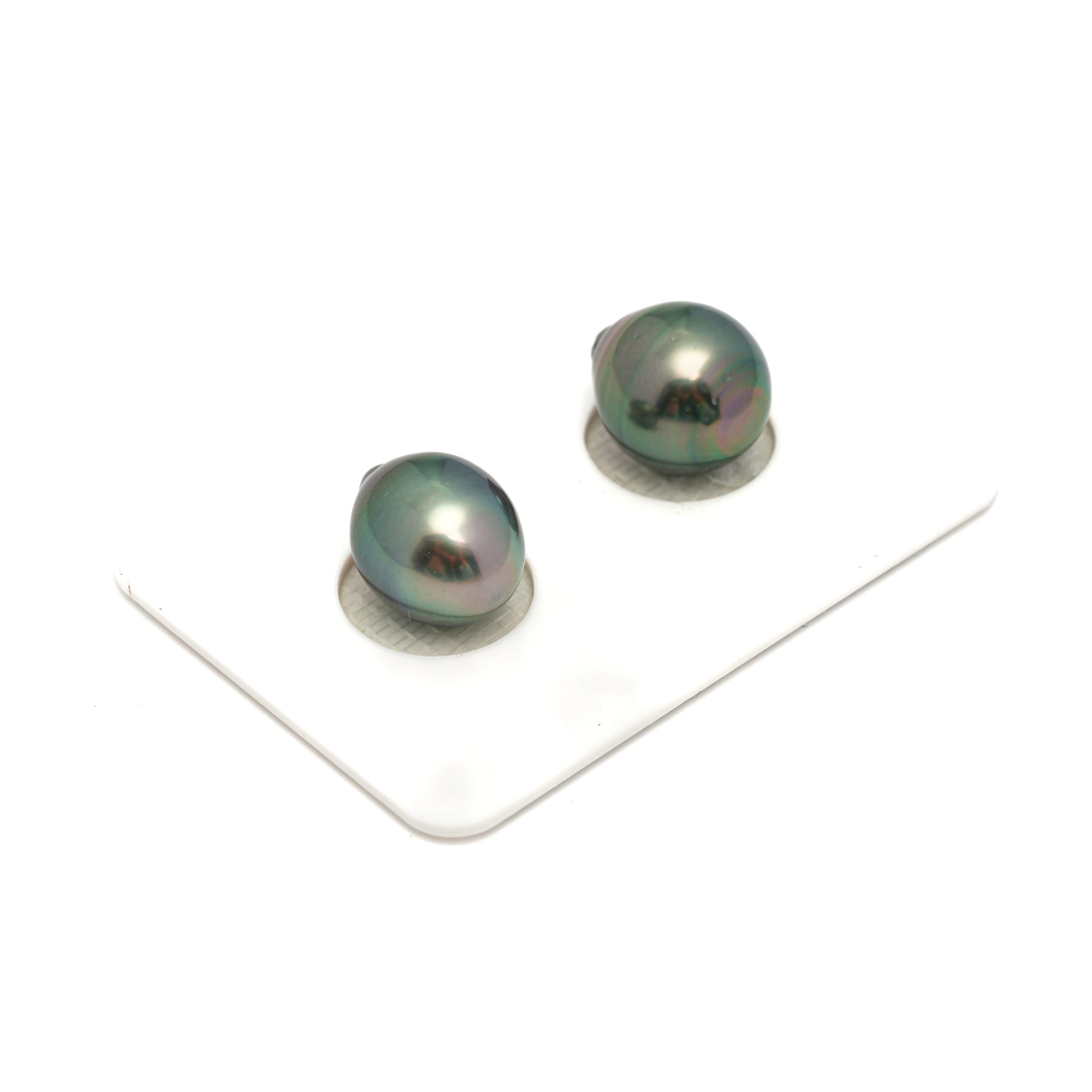 2pcs "High Luster" Green 10.2-10.9mm - SB AAA Quality Tahitian Pearl Pair ER1704 HL4