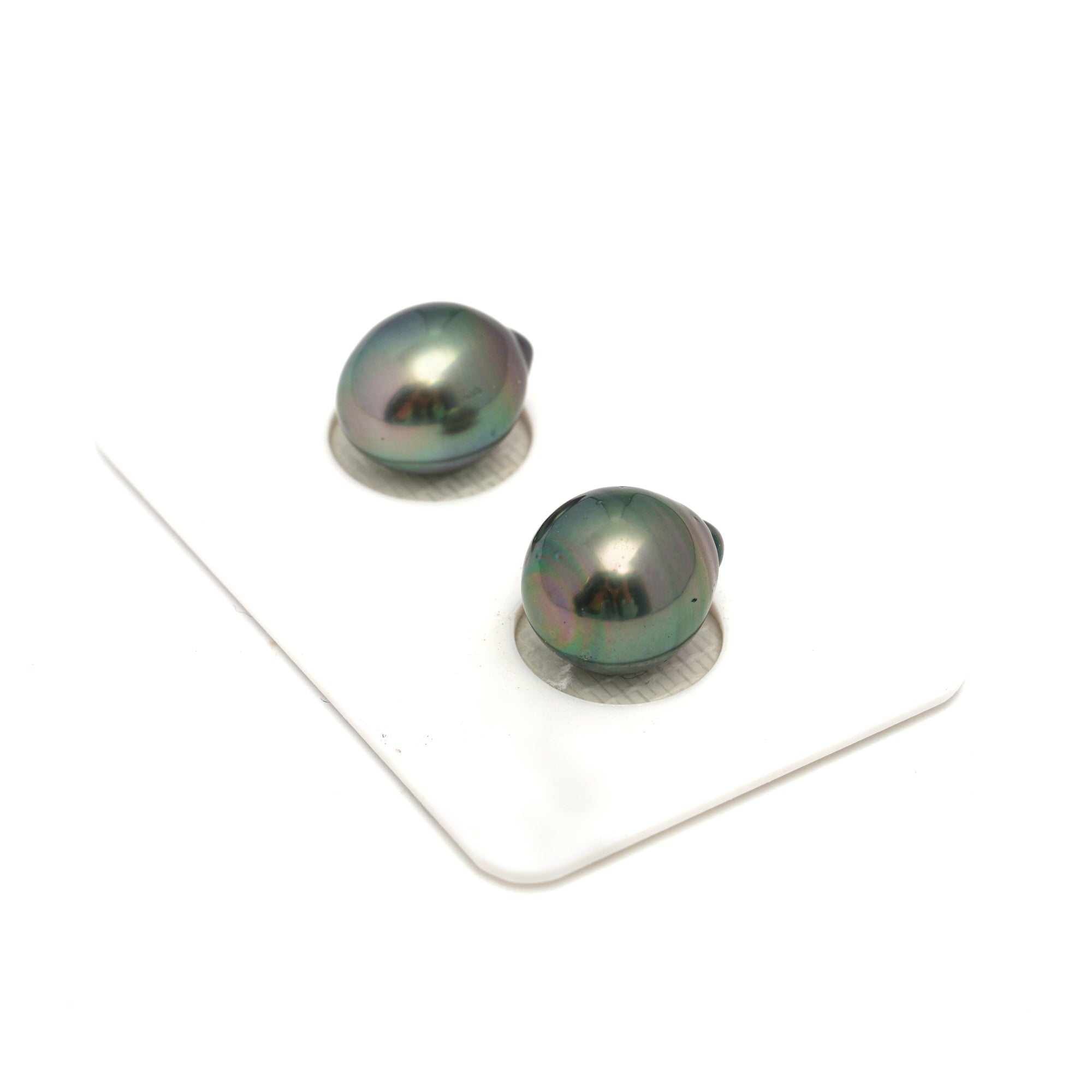 2pcs "High Luster" Green 10.2-10.9mm - SB AAA Quality Tahitian Pearl Pair ER1704 HL4