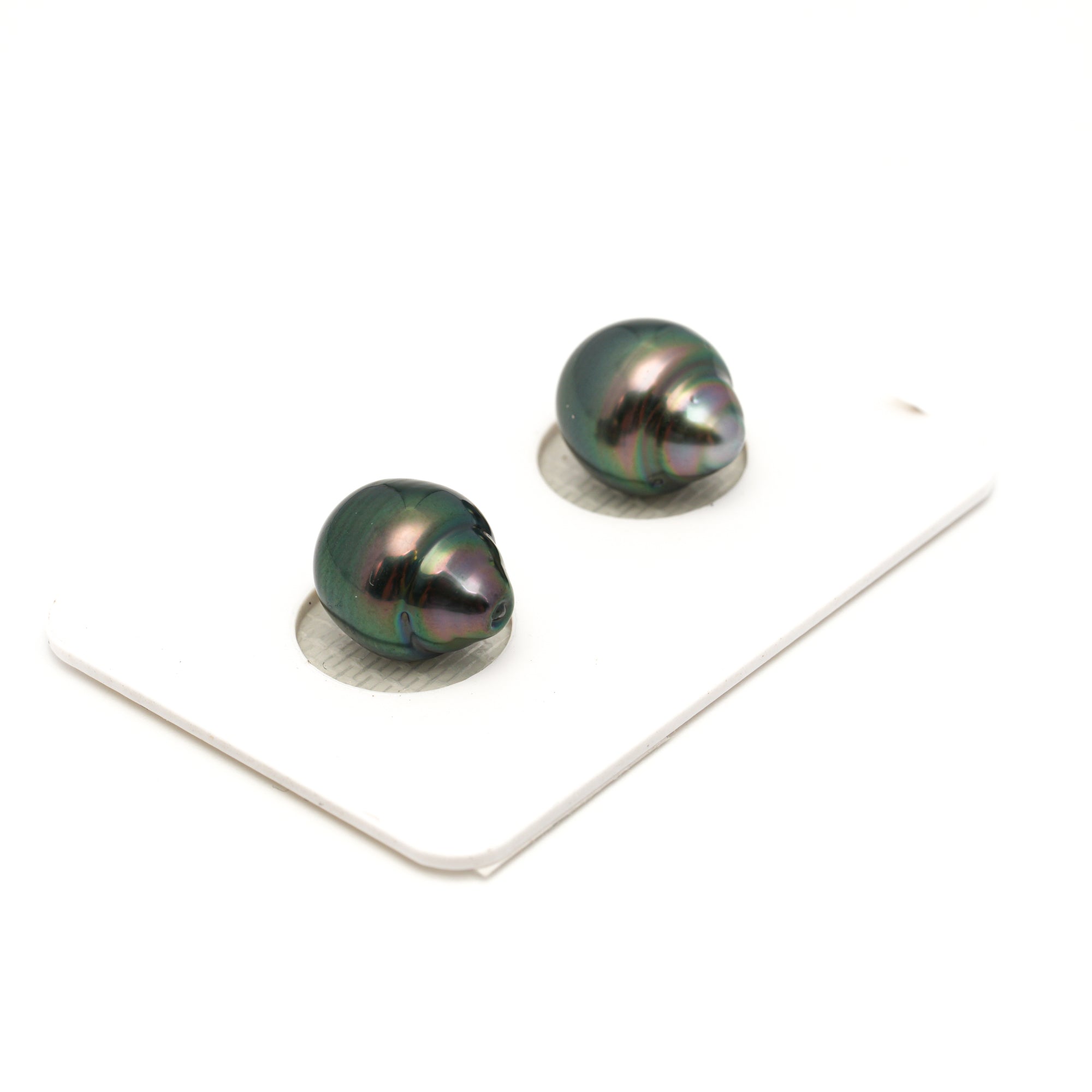 2pcs "High Luster" Green 10.2-10.3mm - CL/SB AAA Quality Tahitian Pearl Pair ER1822 TH5