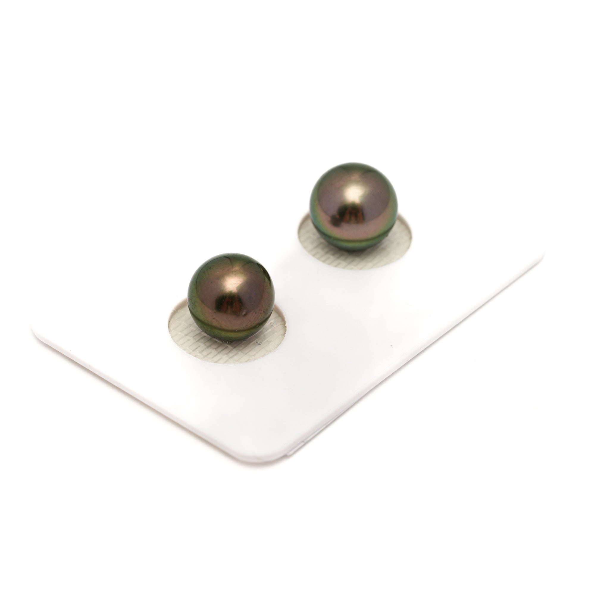 2pcs "High Luster" Green 9.1-9.5mm - RSR AAA Quality Tahitian Pearl Pair ER1774 OR13