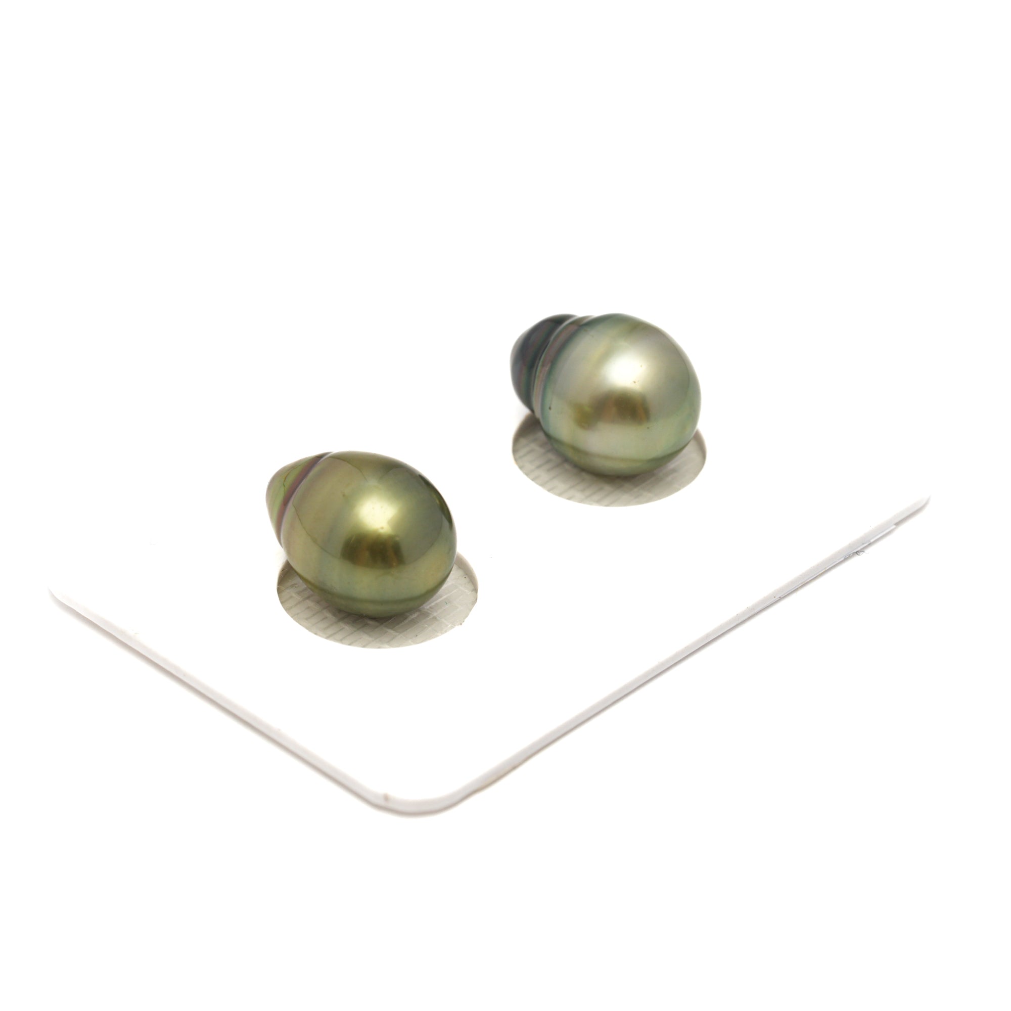 2pcs Yellow Green 9.7-10mm - SB AAA/AA Quality Tahitian Pearl Pair ER1823 TH5