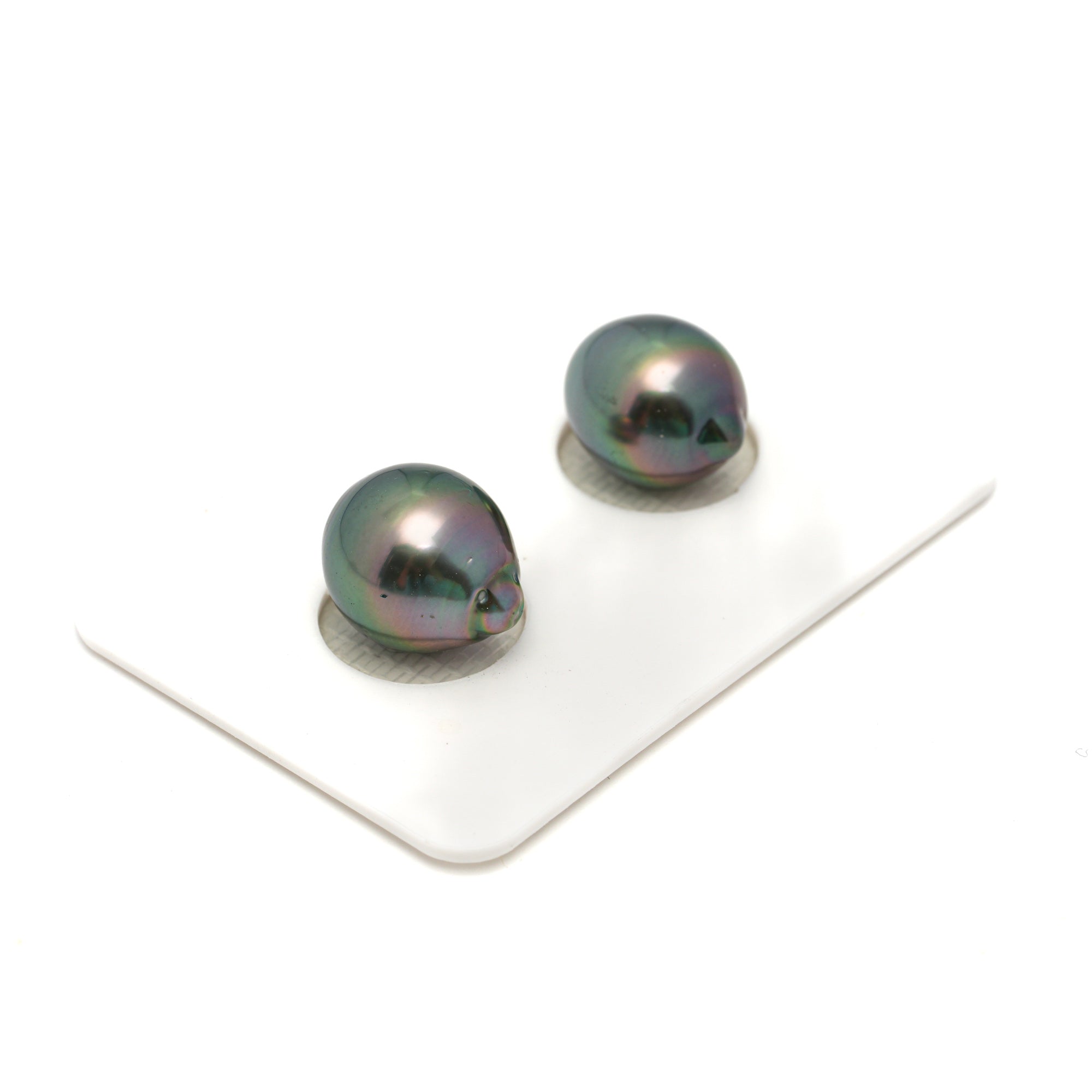 2pcs "High Luster" Green 10.2-10.9mm - SB AAA Quality Tahitian Pearl Pair ER1704 HL4