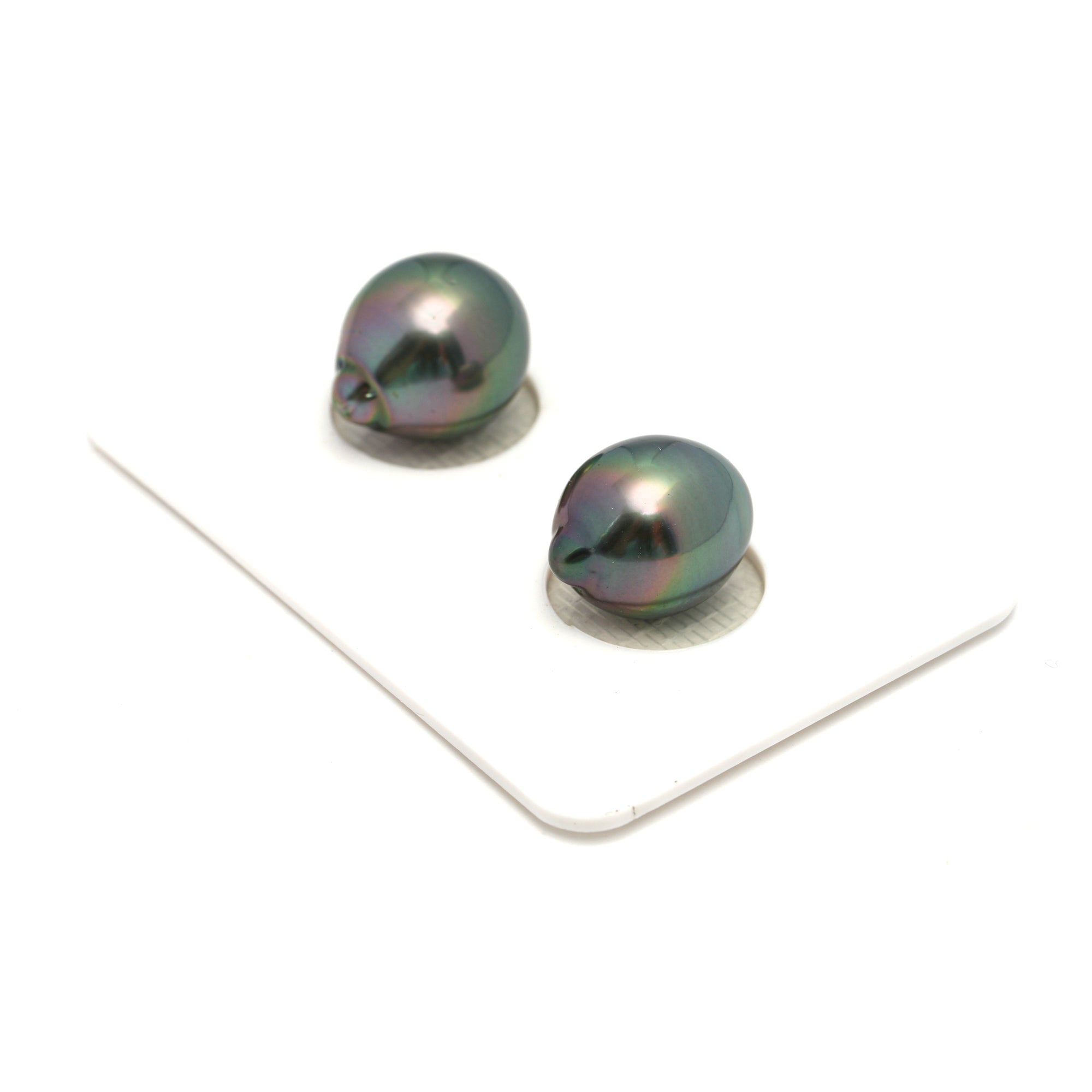 2pcs "High Luster" Green 10.2-10.9mm - SB AAA Quality Tahitian Pearl Pair ER1704 HL4