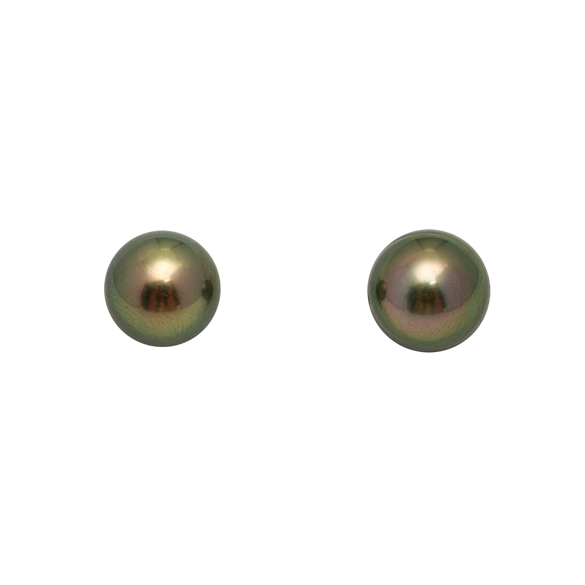 2pcs "High Luster" Golden Green 9.1-9.5mm - RSR AAA/AA Quality Tahitian Pearl Pair ER1776 OR13