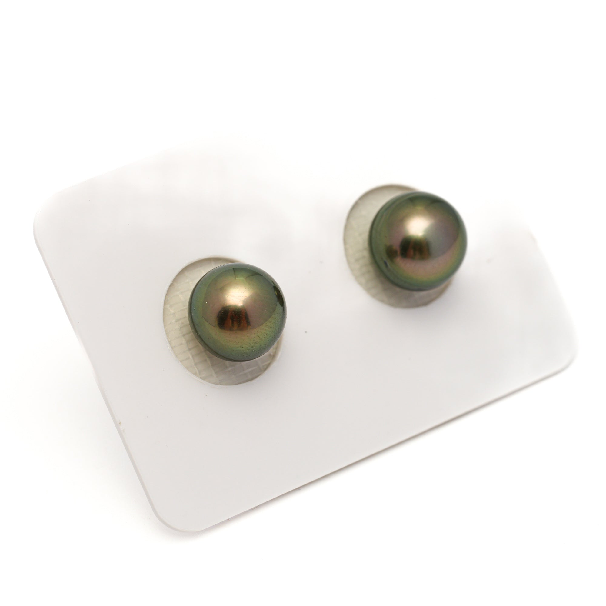 2pcs "High Luster" Golden Green 9.1-9.5mm - RSR AAA/AA Quality Tahitian Pearl Pair ER1776 OR13