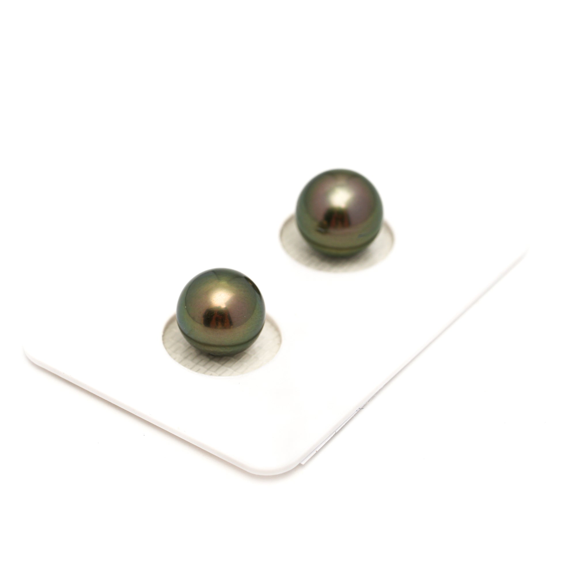 2pcs "High Luster" Golden Green 9.1-9.5mm - RSR AAA/AA Quality Tahitian Pearl Pair ER1776 OR13