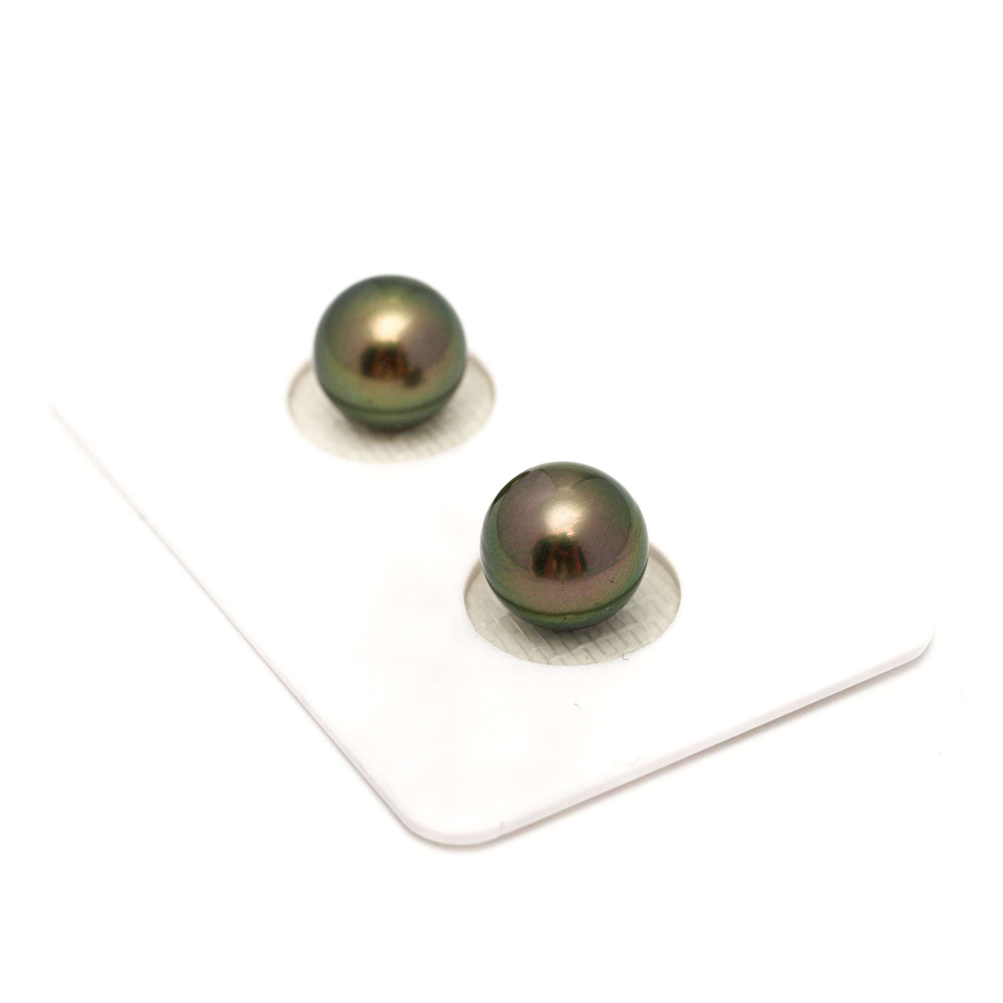 2pcs "High Luster" Golden Green 9.1-9.5mm - RSR AAA/AA Quality Tahitian Pearl Pair ER1776 OR13