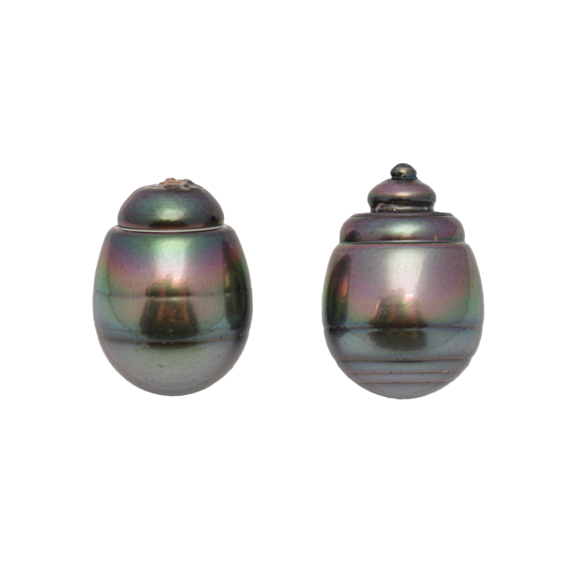 2pcs "High Luster" Green Cherry 14.7-14.8mm - CL/SB AAA Quality Tahitian Pearl Pair ER1707 CMP9