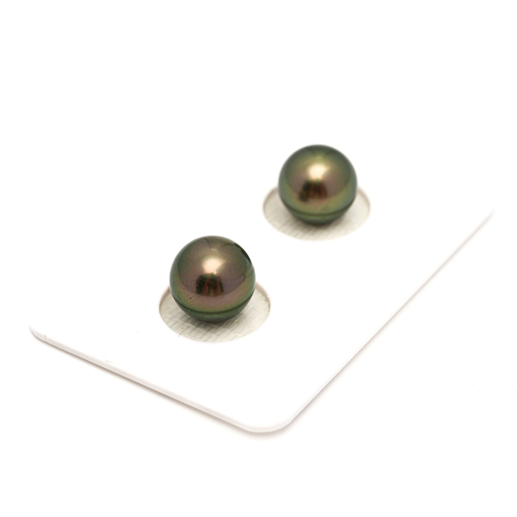 2pcs "High Luster" Golden Green 9.1-9.5mm - RSR AAA/AA Quality Tahitian Pearl Pair ER1776 OR13
