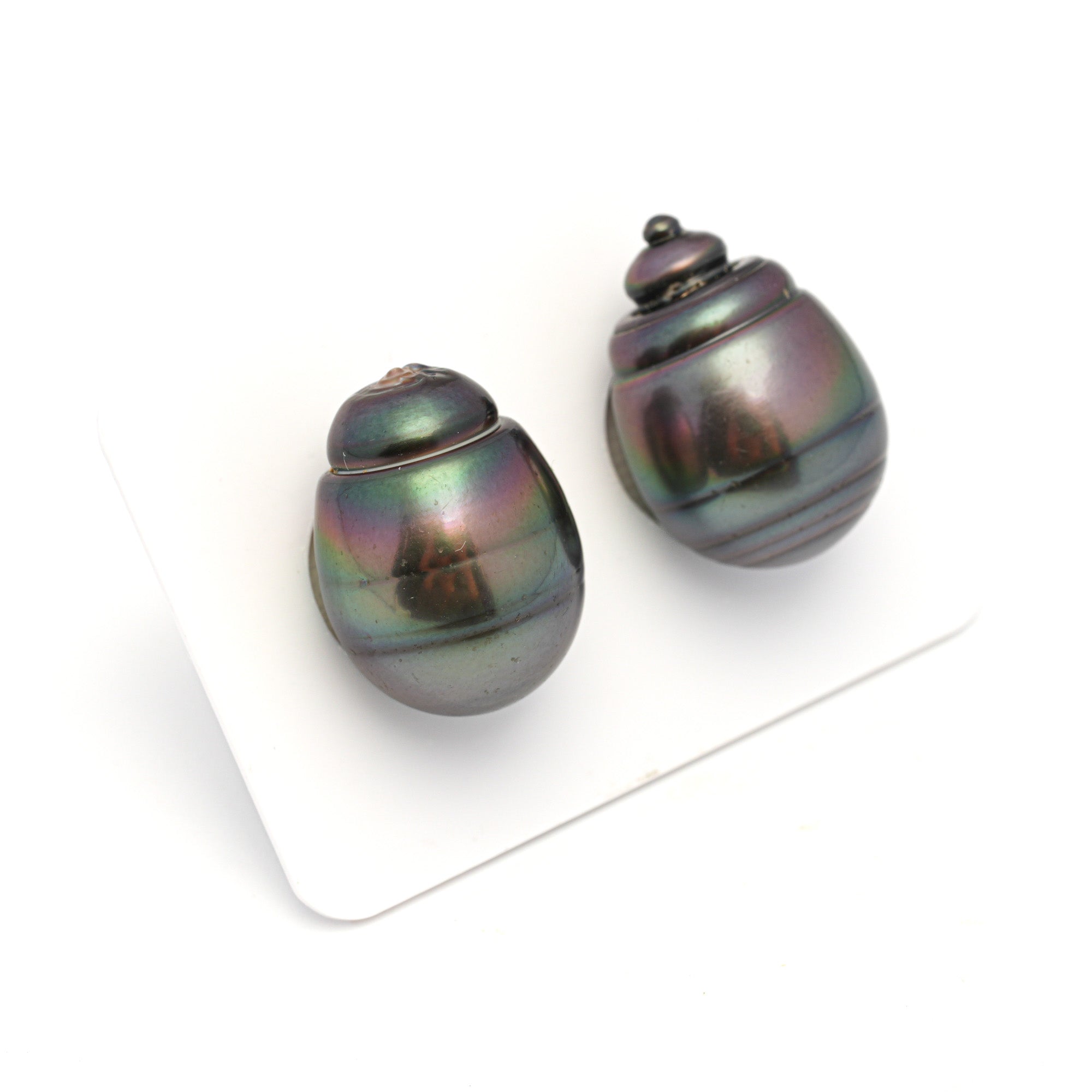 2pcs "High Luster" Green Cherry 14.7-14.8mm - CL/SB AAA Quality Tahitian Pearl Pair ER1707 CMP9