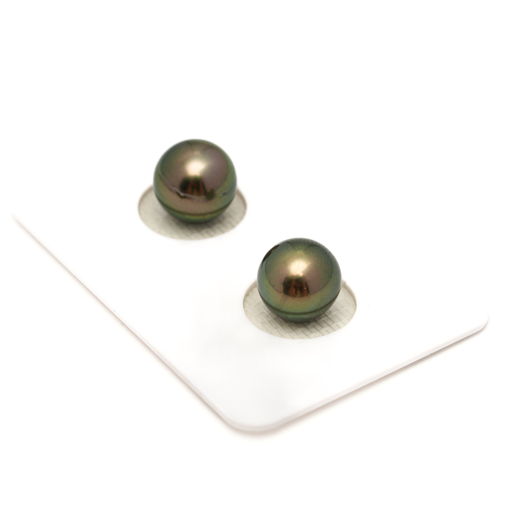 2pcs "High Luster" Golden Green 9.1-9.5mm - RSR AAA/AA Quality Tahitian Pearl Pair ER1776 OR13