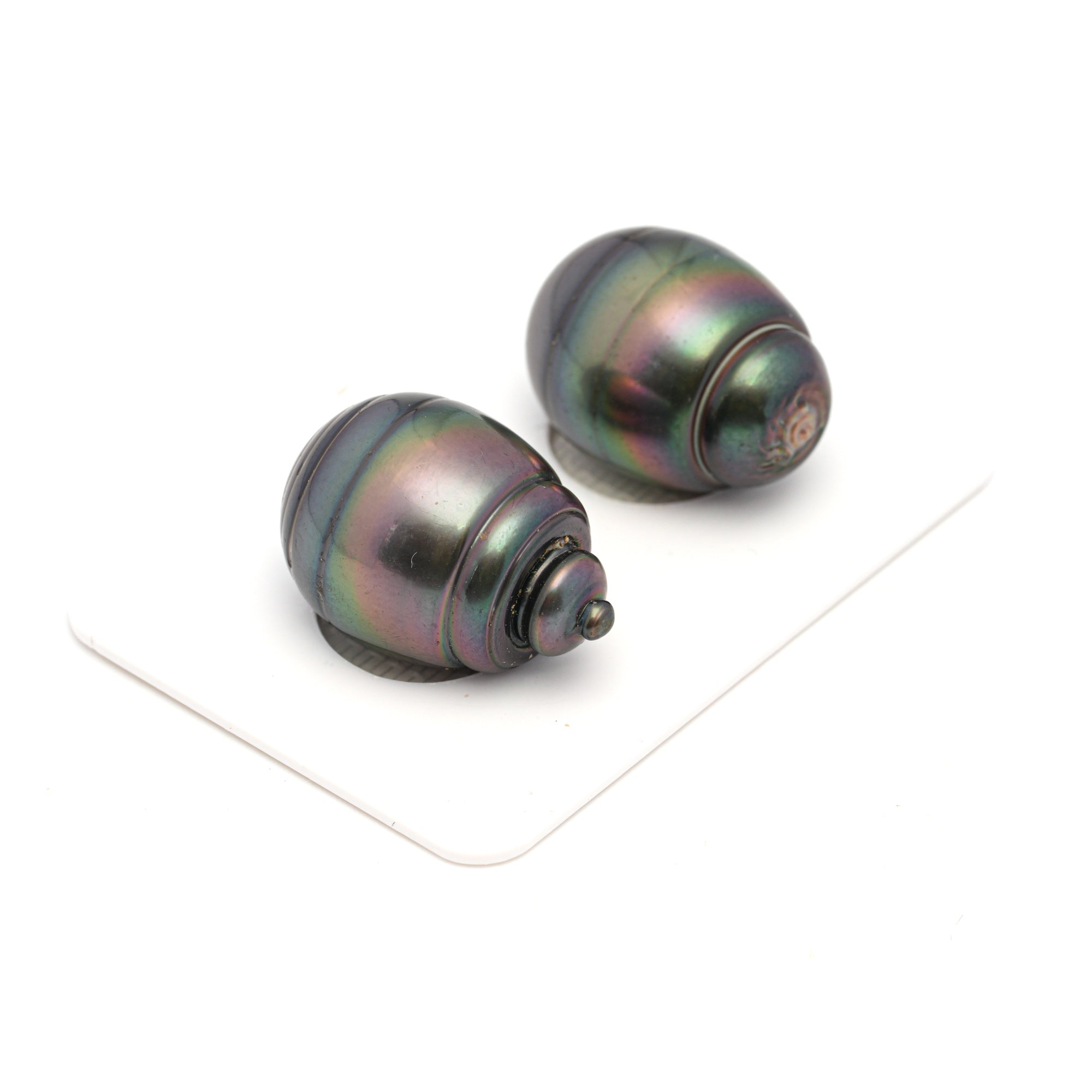 2pcs "High Luster" Green Cherry 14.7-14.8mm - CL/SB AAA Quality Tahitian Pearl Pair ER1707 CMP9