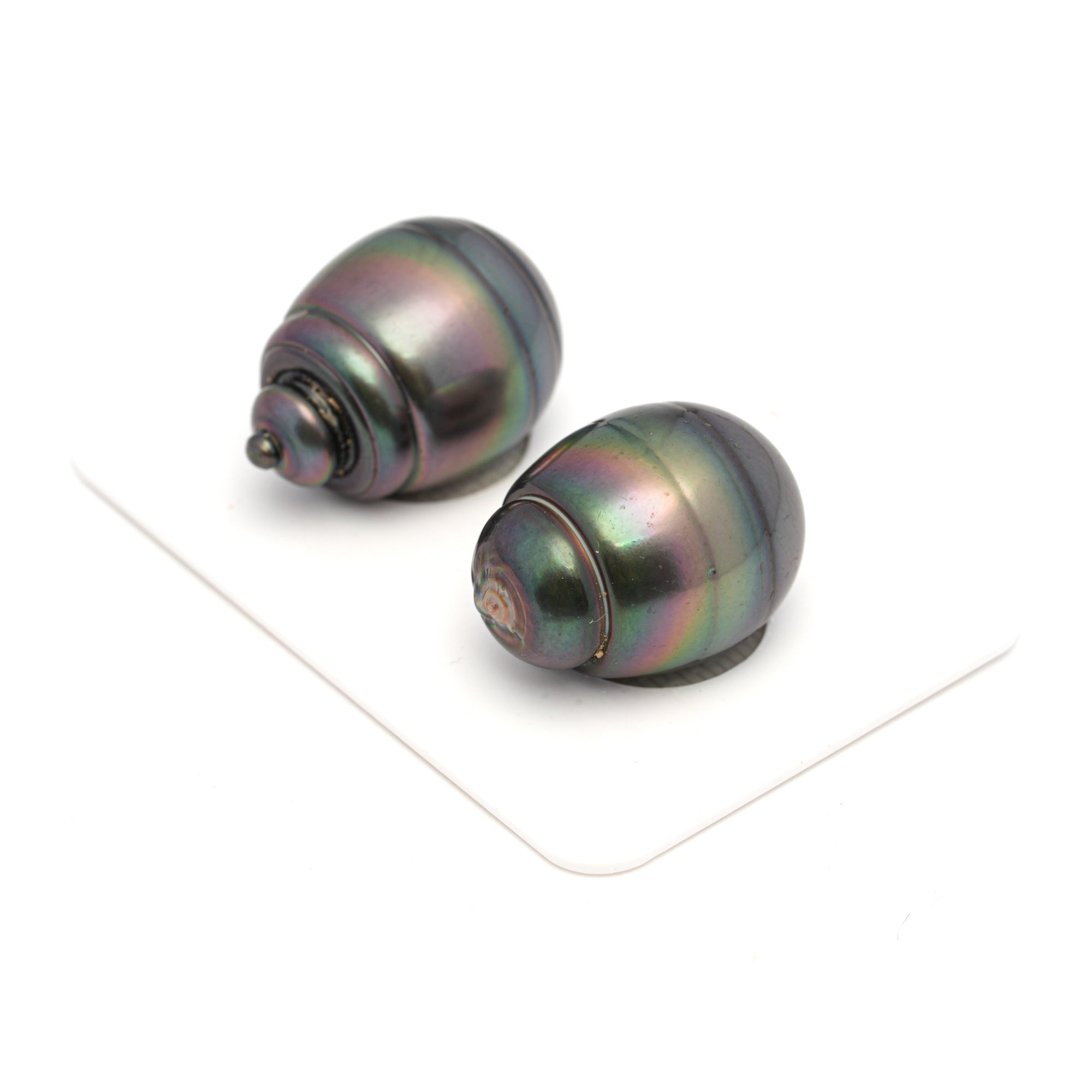 2pcs "High Luster" Green Cherry 14.7-14.8mm - CL/SB AAA Quality Tahitian Pearl Pair ER1707 CMP9