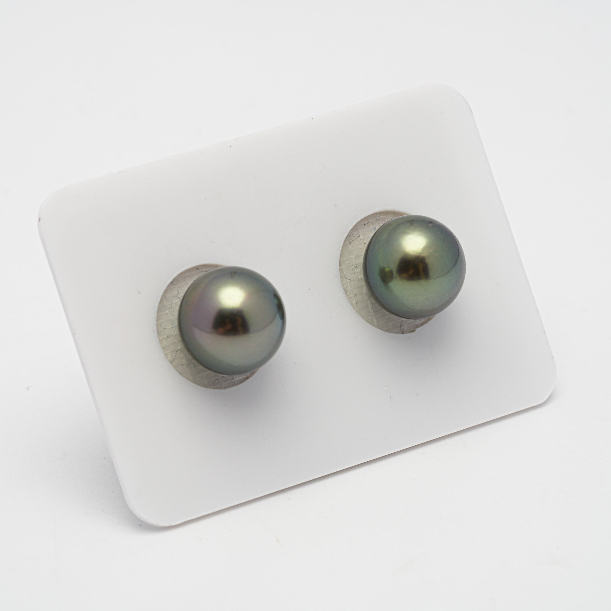 2pcs "High Luster" Green 10.2-10.3mm - RSR AAA/AA Quality Tahitian Pearl Pair ER1429