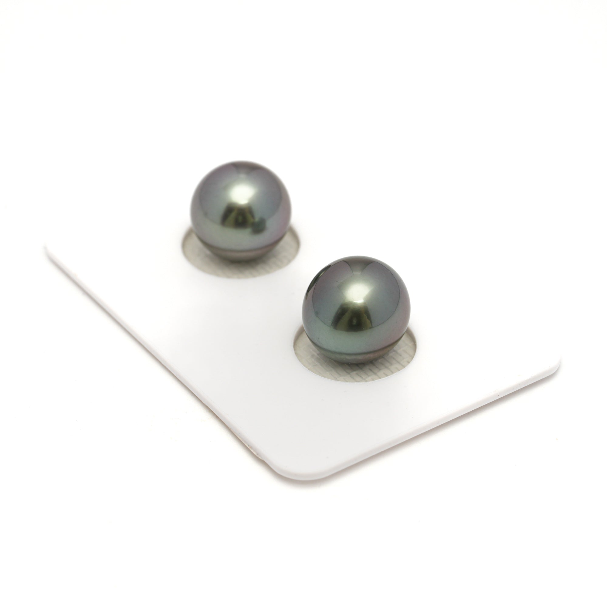 2pcs "High Luster" Green Cherry 10.4-10.6mm - SR/OV TOP Quality Tahitian Pearl Pair ER1691 OR11