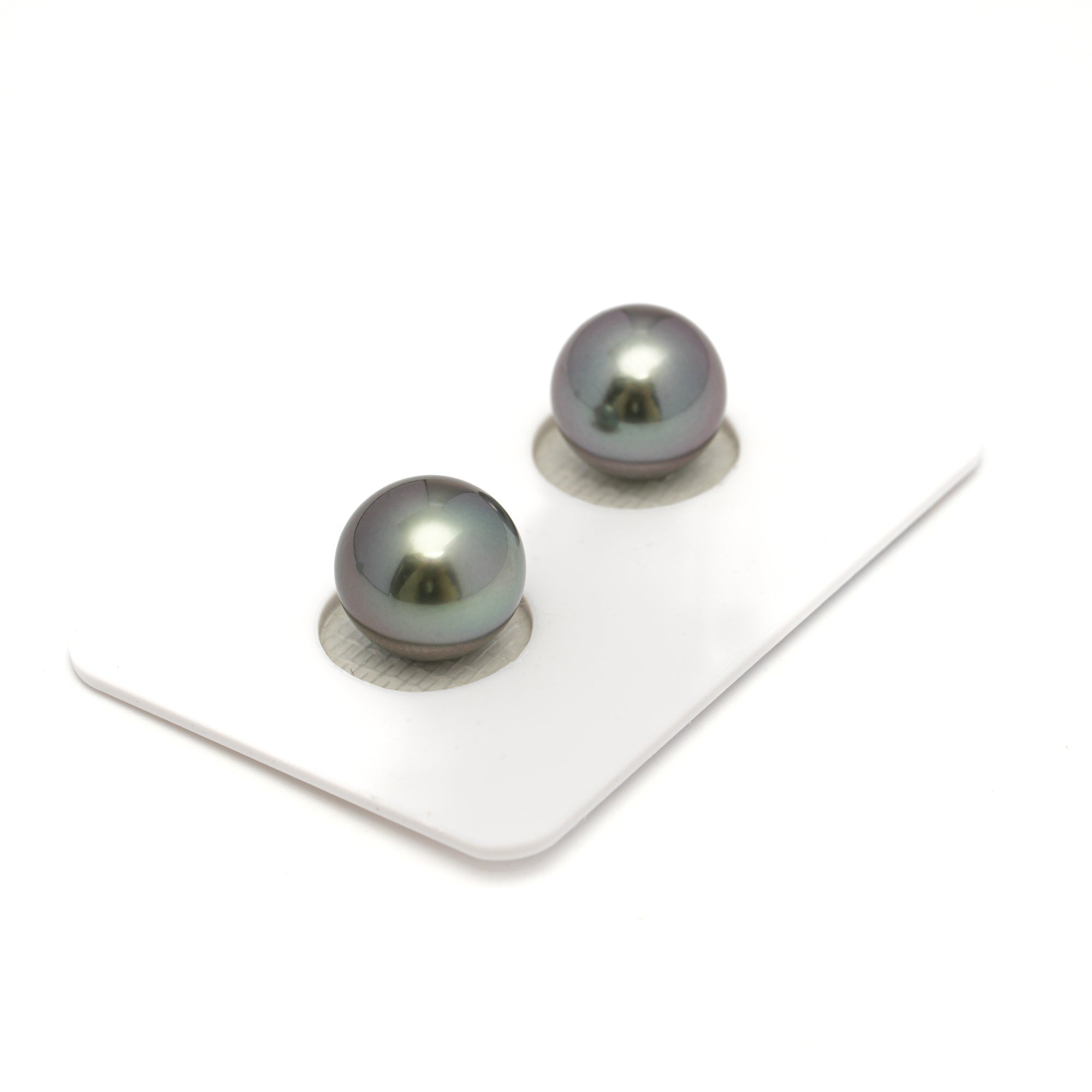 2pcs "High Luster" Green Cherry 10.4-10.6mm - SR/OV TOP Quality Tahitian Pearl Pair ER1691 OR11