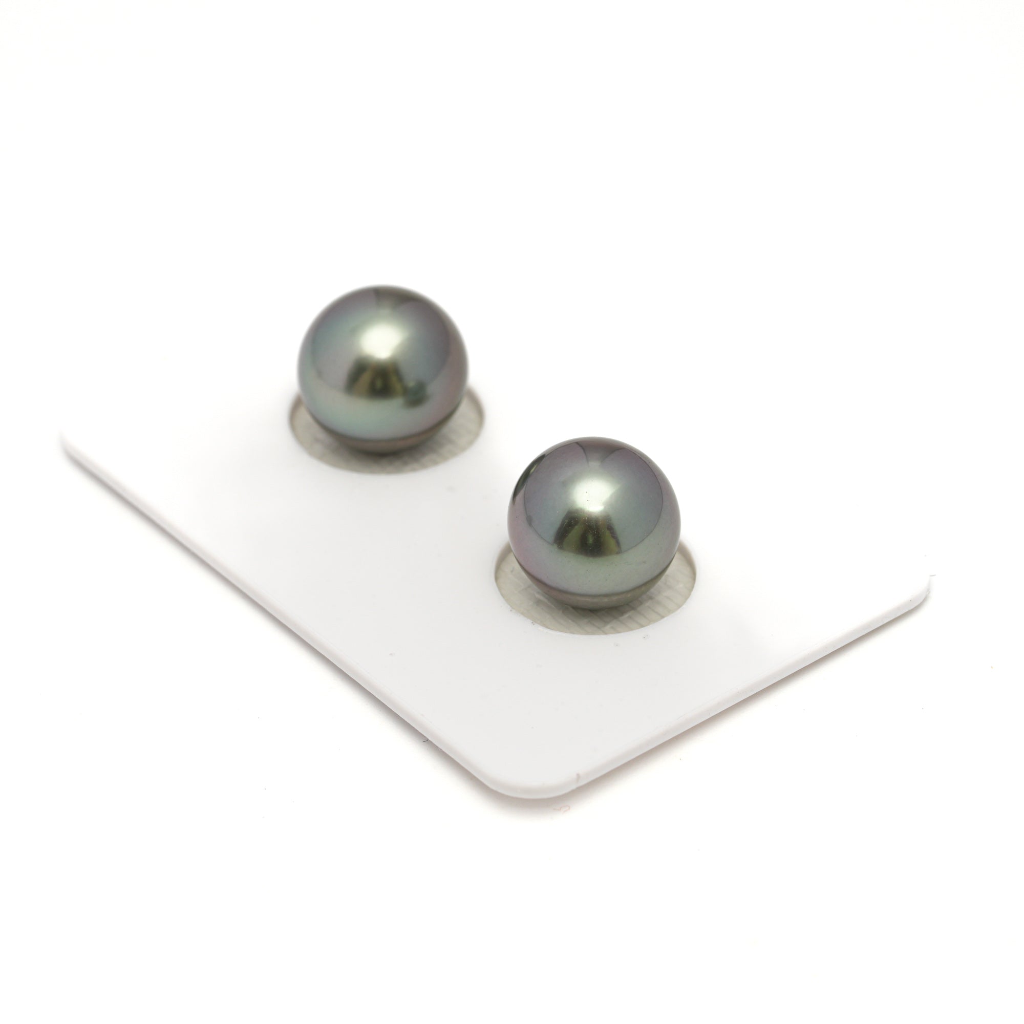 2pcs "High Luster" Green Cherry 10.4-10.6mm - SR/OV TOP Quality Tahitian Pearl Pair ER1691 OR11