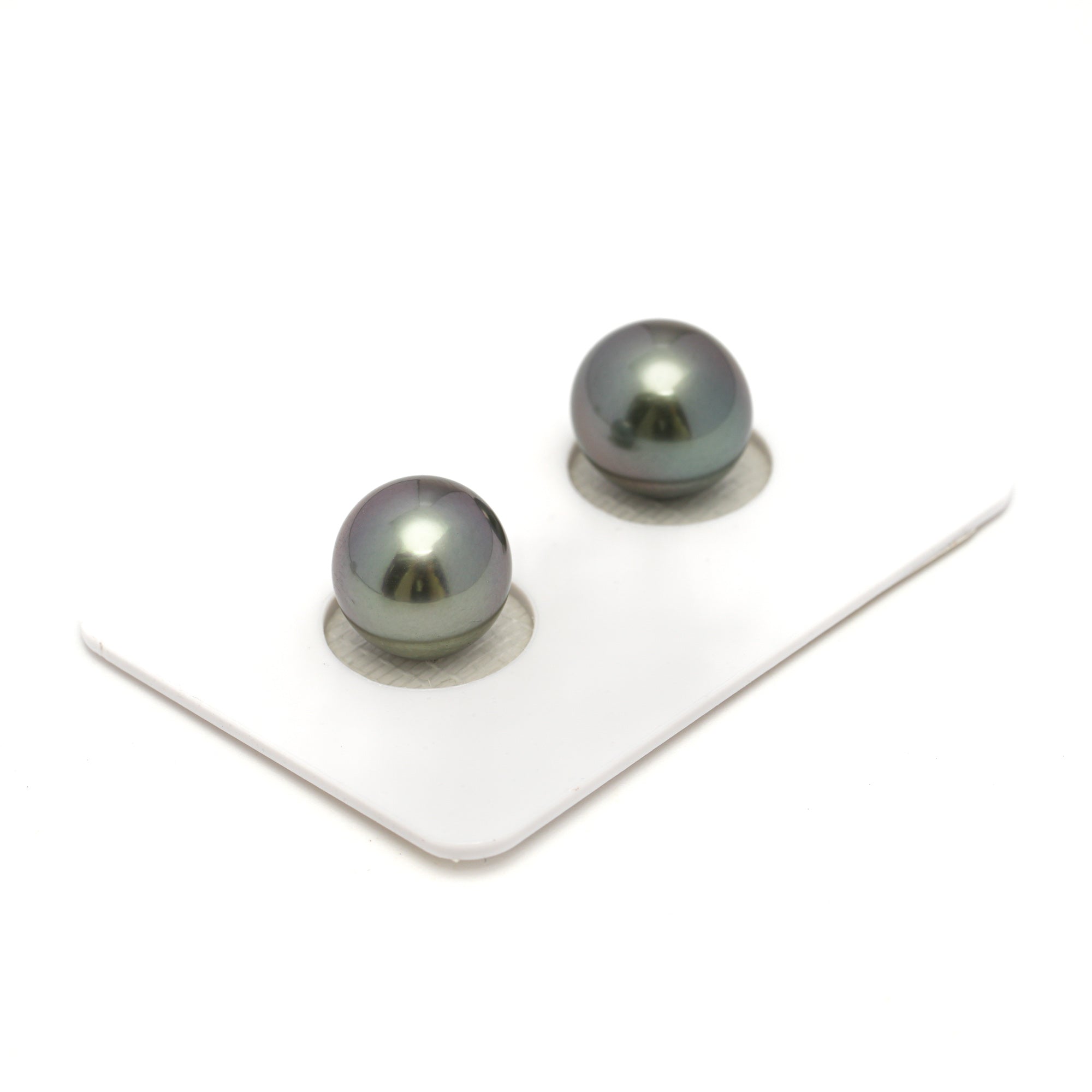 2pcs "High Luster" Green Cherry 10.4-10.6mm - SR/OV TOP Quality Tahitian Pearl Pair ER1691 OR11