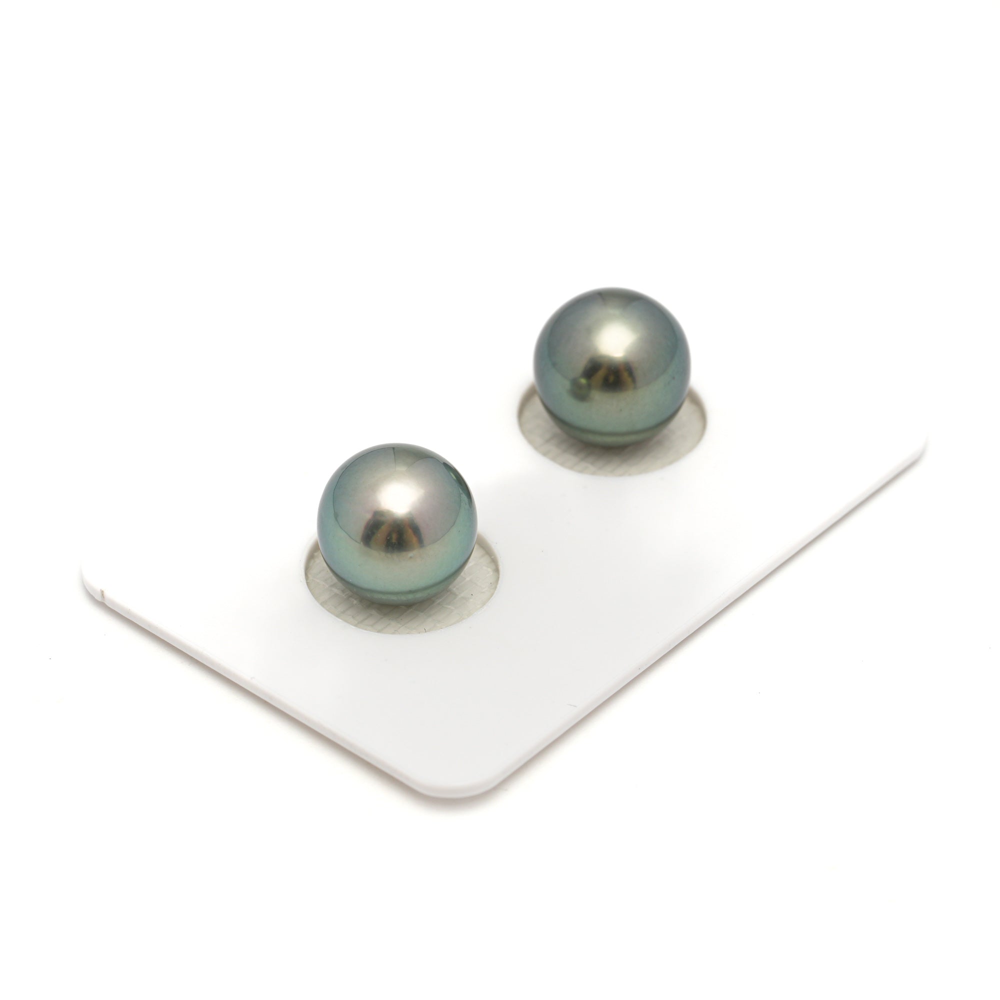 2pcs "High Luster" Green 10.1-10.3mm - SR/NR AAA/TOP Quality Tahitian Pearl Pair ER1693 OR11