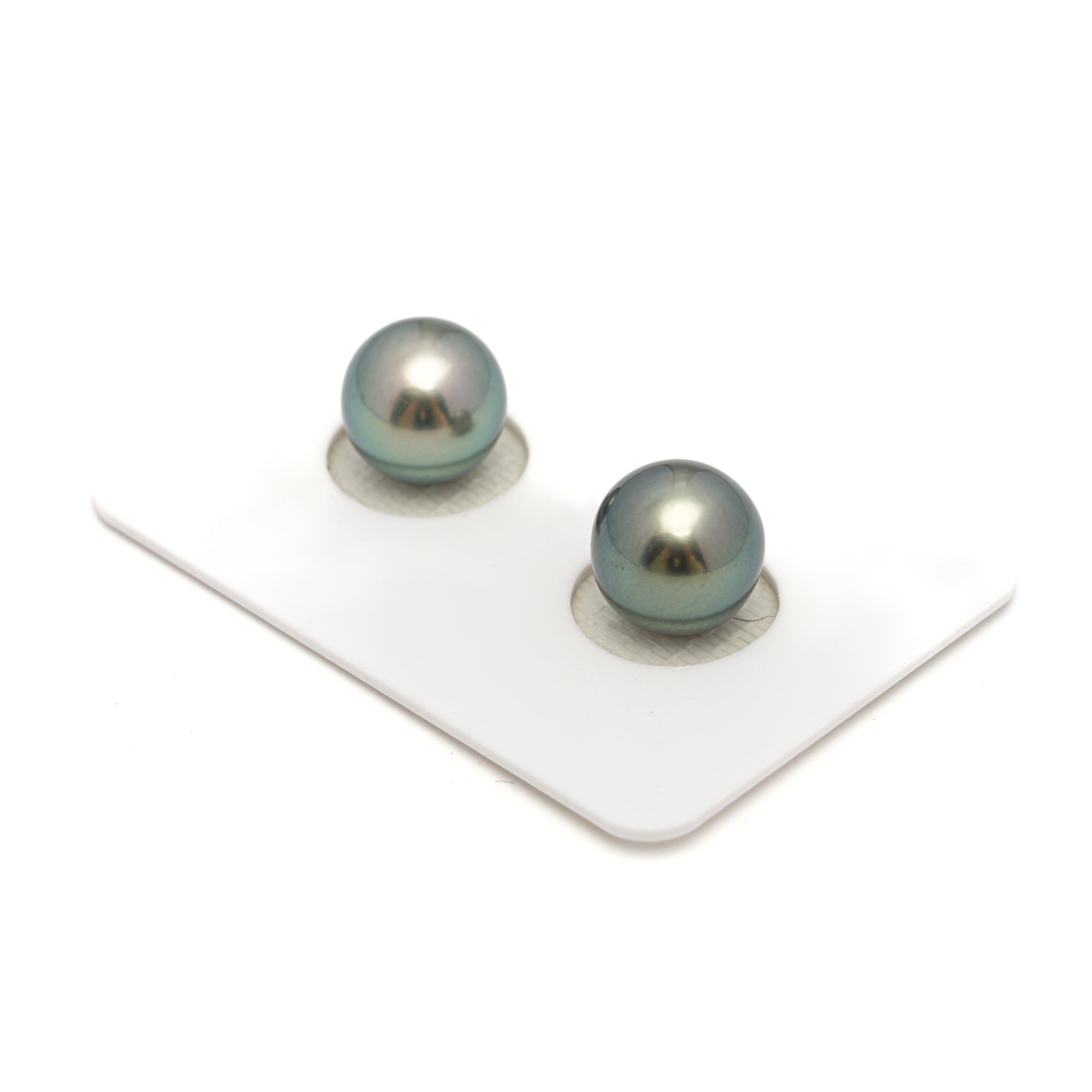 2pcs "High Luster" Green 10.1-10.3mm - SR/NR AAA/TOP Quality Tahitian Pearl Pair ER1693 OR11