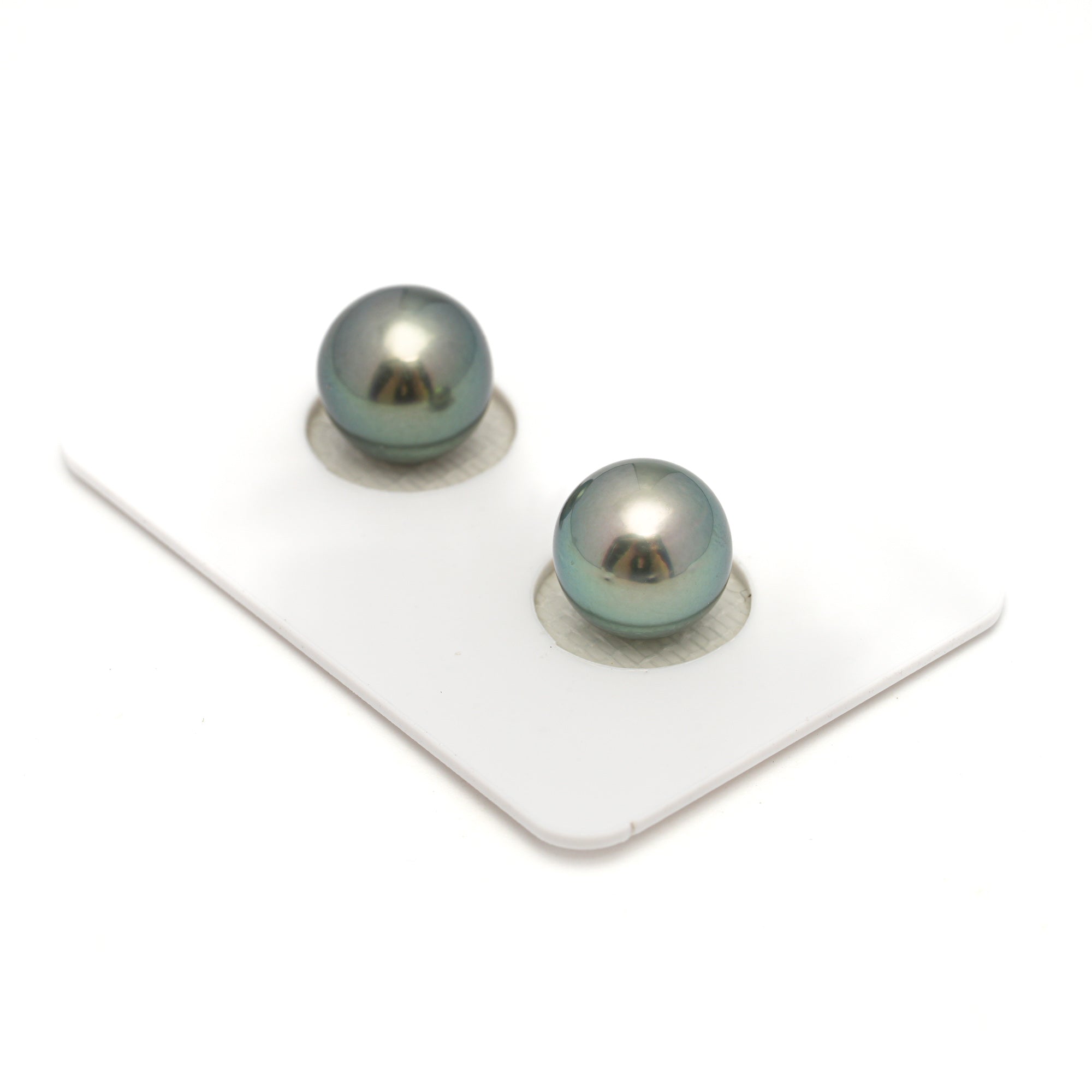 2pcs "High Luster" Green 10.1-10.3mm - SR/NR AAA/TOP Quality Tahitian Pearl Pair ER1693 OR11