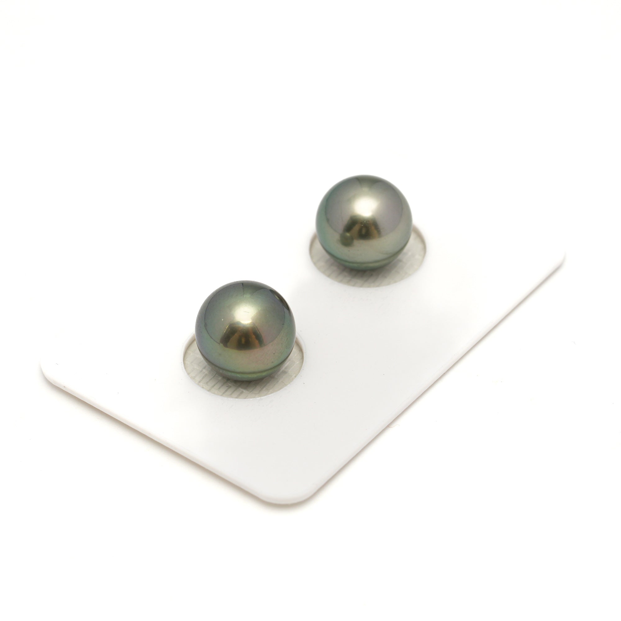 2pcs "High Luster" Light Green 9.9-10.1mm - SR AAA Quality Tahitian Pearl Pair ER1695 OR11