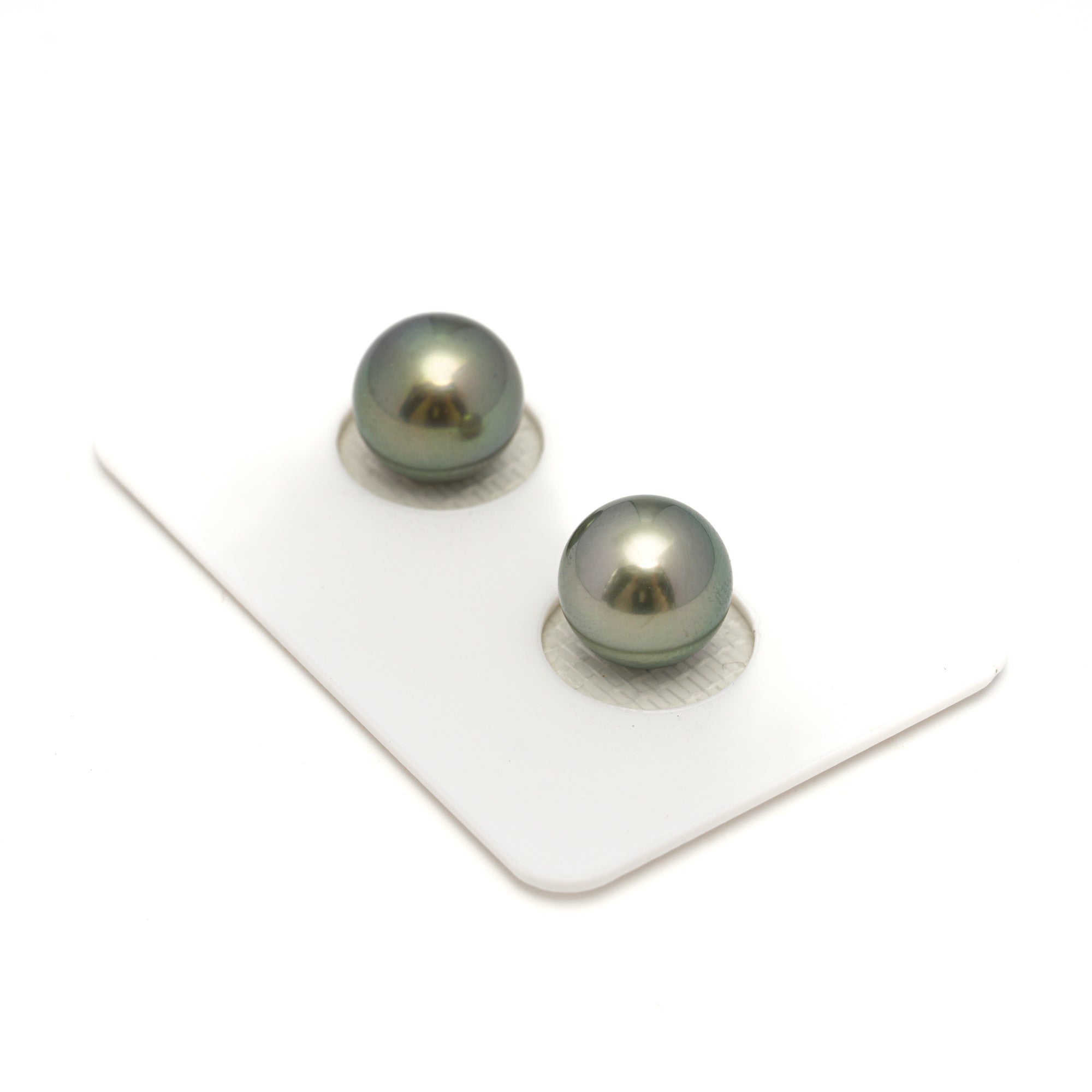 2pcs "High Luster" Light Green 9.9-10.1mm - SR AAA Quality Tahitian Pearl Pair ER1695 OR11