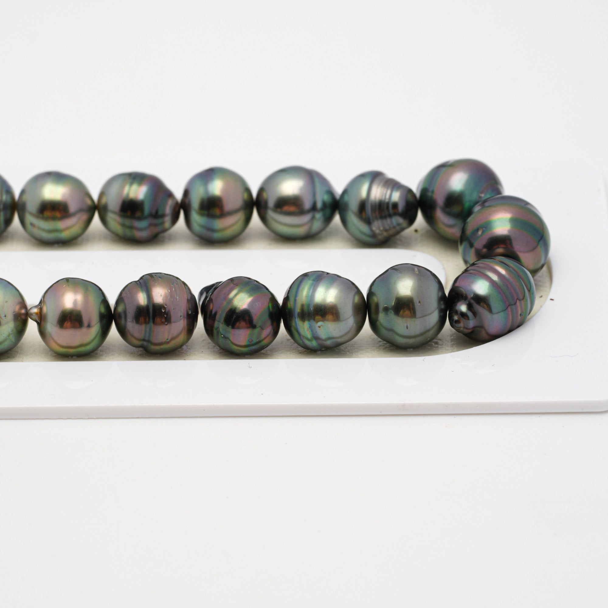 42pcs "High Luster" Peacock Green 8-12mm - CL/SB AAA/AA Quality Tahitian Pearl Necklace NL1495 THMIX1