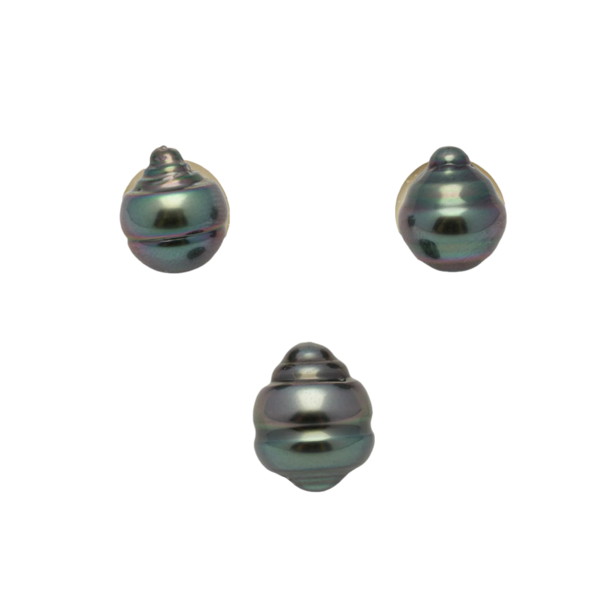 3pcs "High Luster" Green 9.8-11mm - CL AAA Quality Tahitian Pearl Trio Set ER1382 OR7