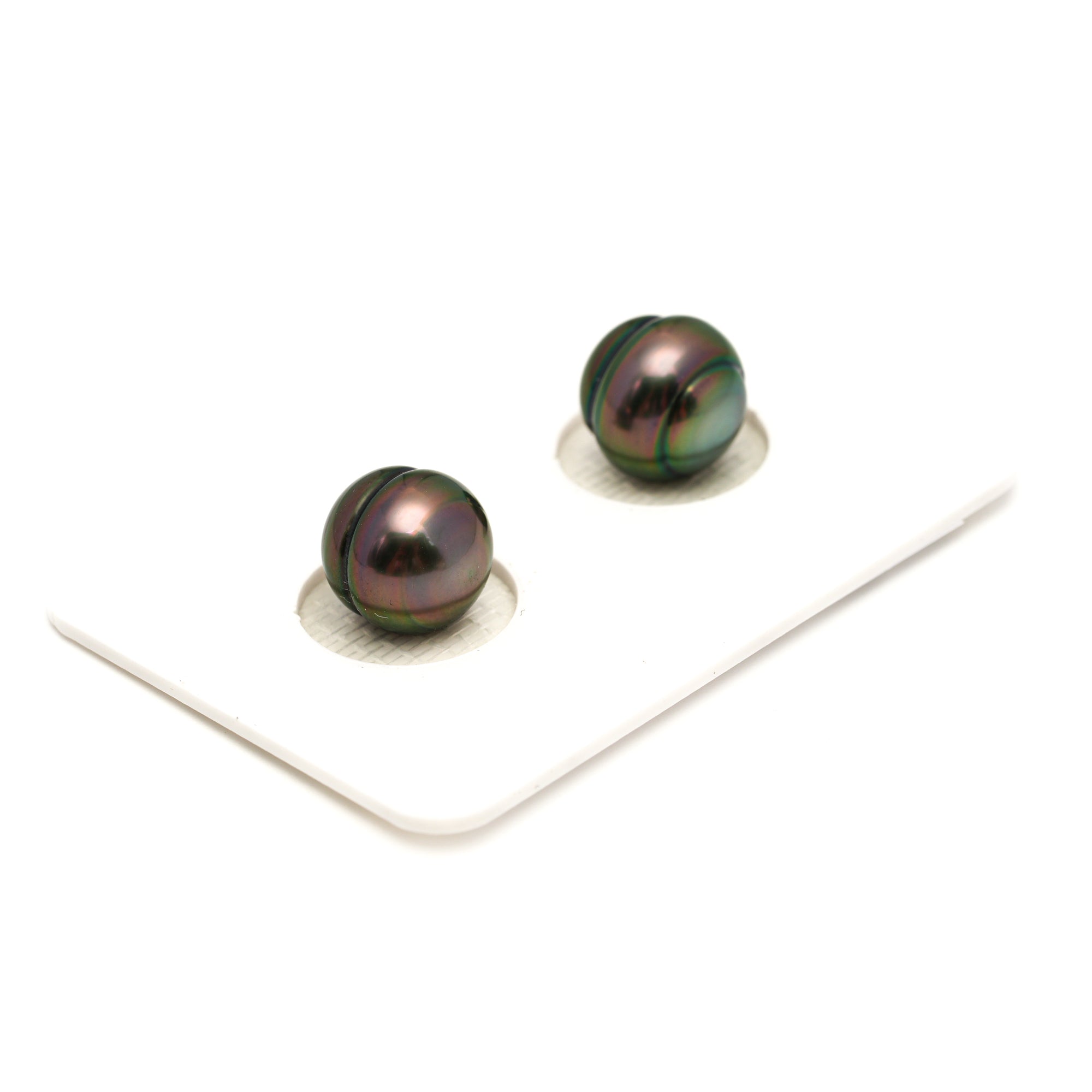 2pcs "High Luster" Peacock 9.3-9.9mm - CL AAA Quality Tahitian Pearl Pair ER1850 TH5