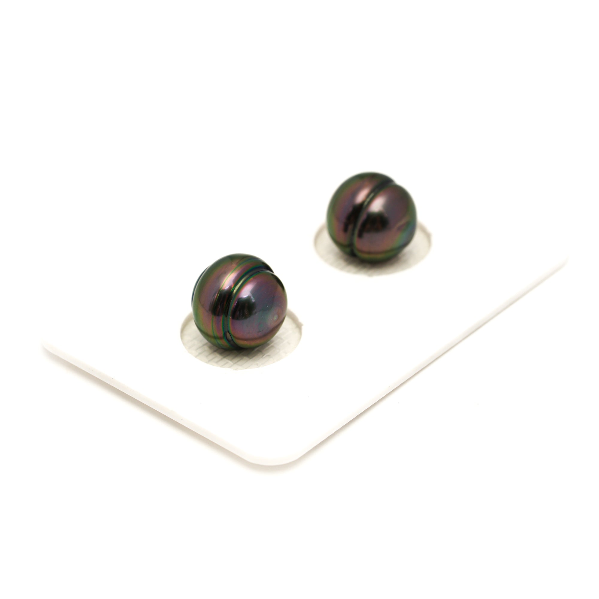 2pcs "High Luster" Peacock 9.3-9.9mm - CL AAA Quality Tahitian Pearl Pair ER1850 TH5