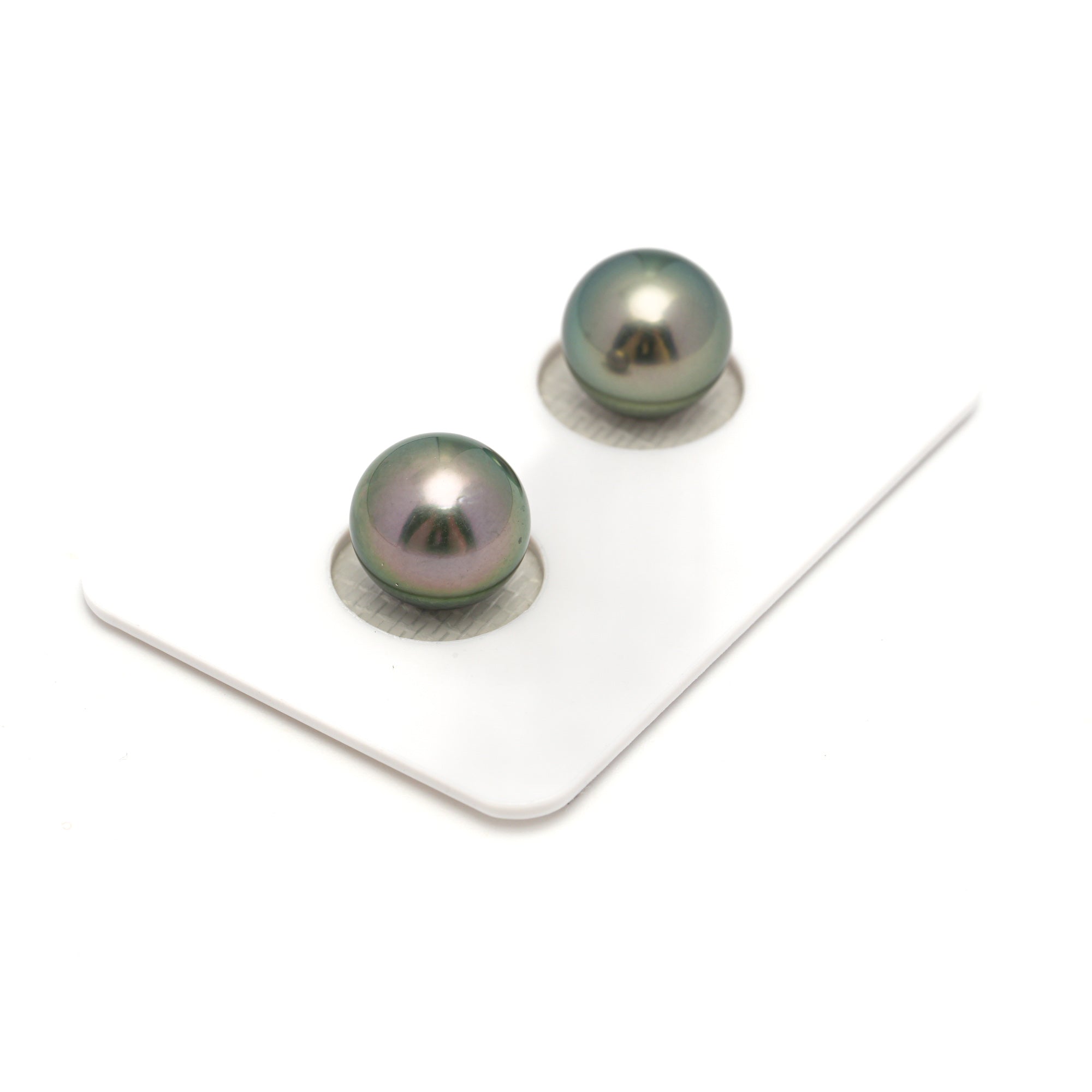 2pcs "High Luster" Peacock 10.1-10.3mm - SR AAA Quality Tahitian Pearl Pair ER1670 OR11