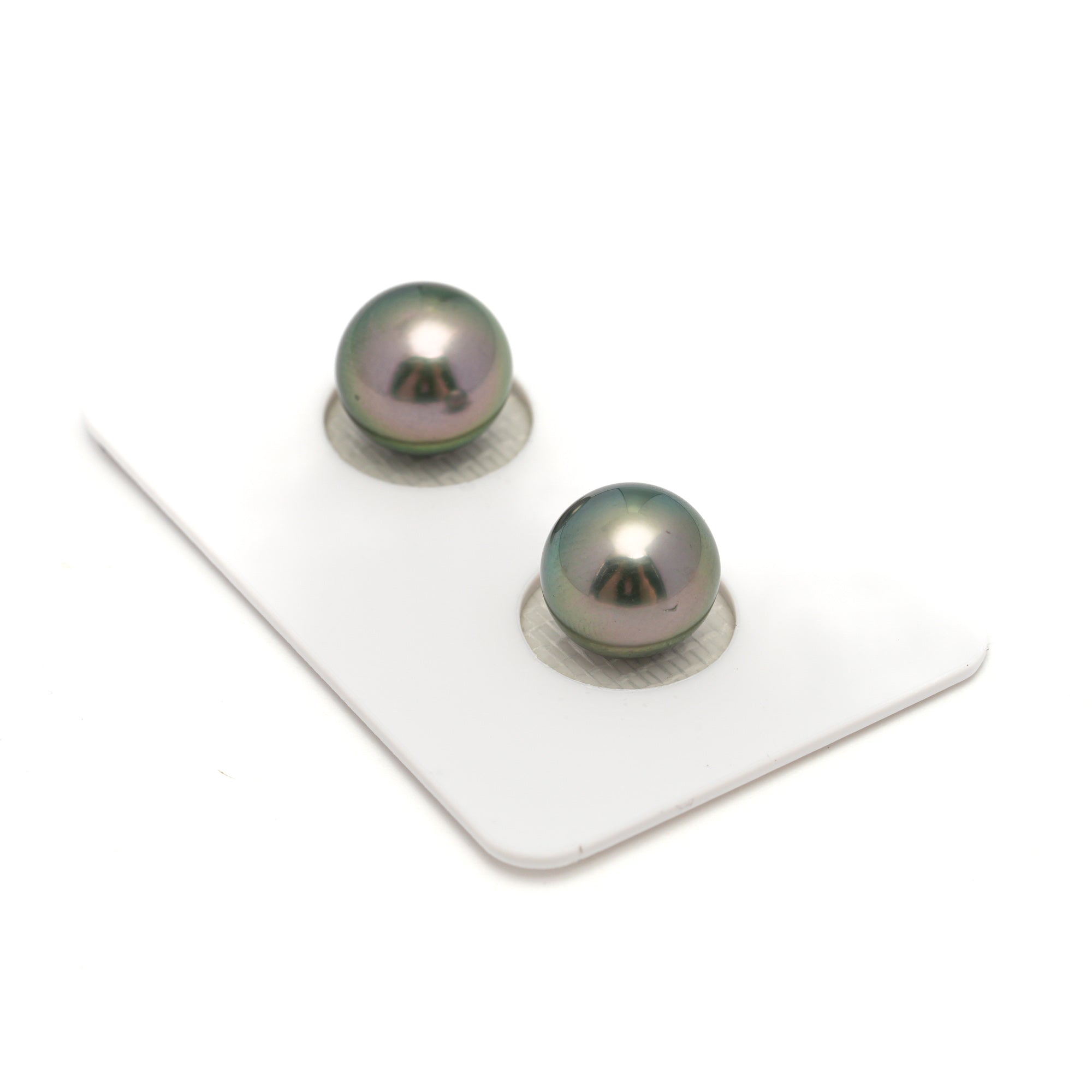 2pcs "High Luster" Peacock 10.1-10.3mm - SR AAA Quality Tahitian Pearl Pair ER1670 OR11