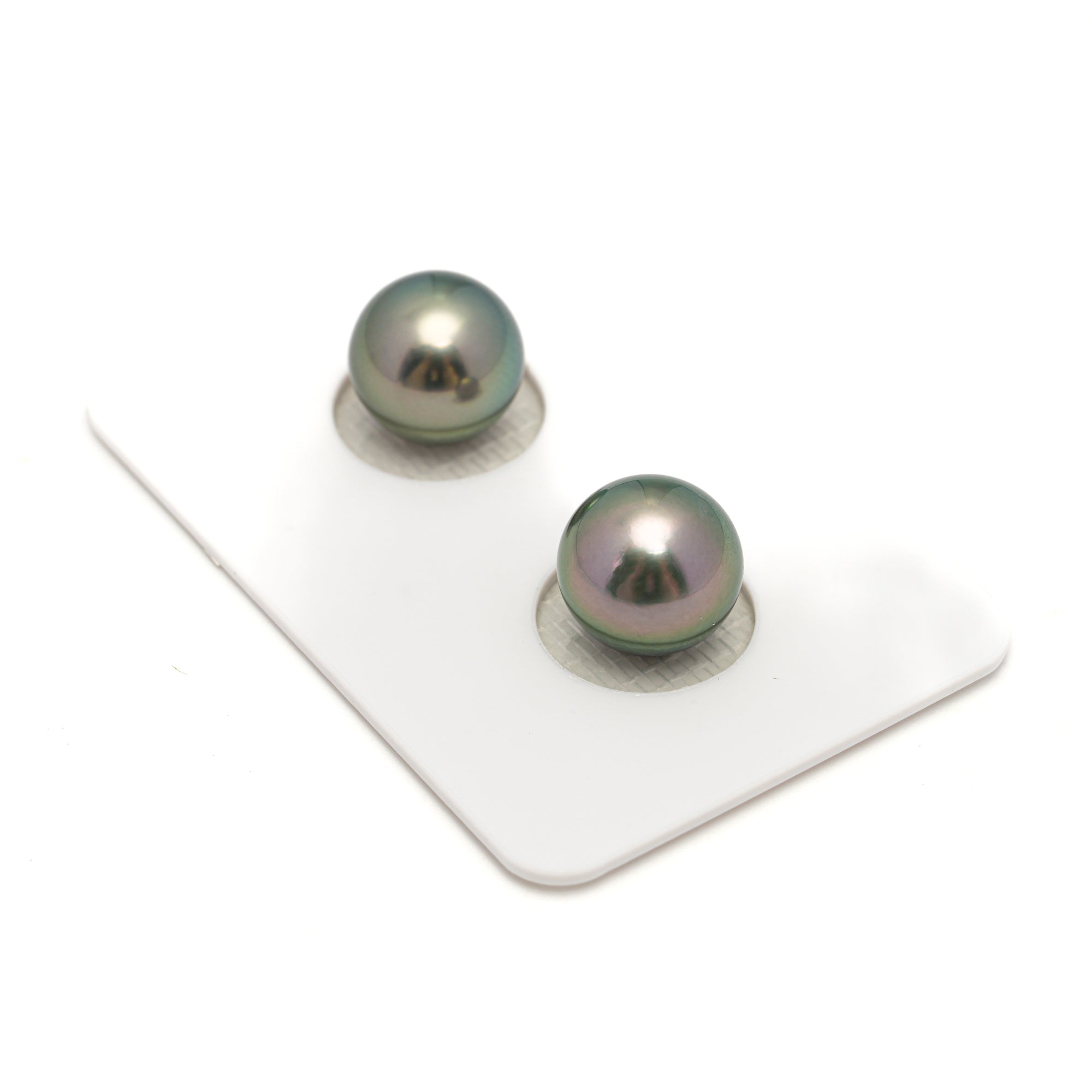 2pcs "High Luster" Peacock 10.1-10.3mm - SR AAA Quality Tahitian Pearl Pair ER1670 OR11