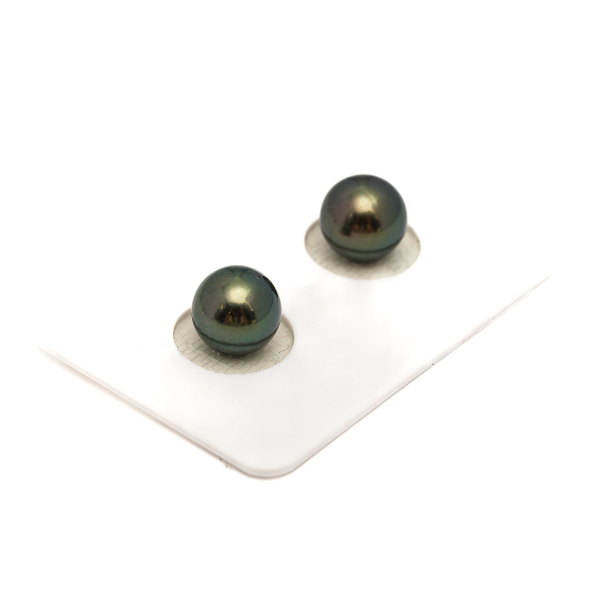 2pcs Green 9.1-9.2mm - RSR AAA/AA Quality Tahitian Pearl Pair ER1841 OR13