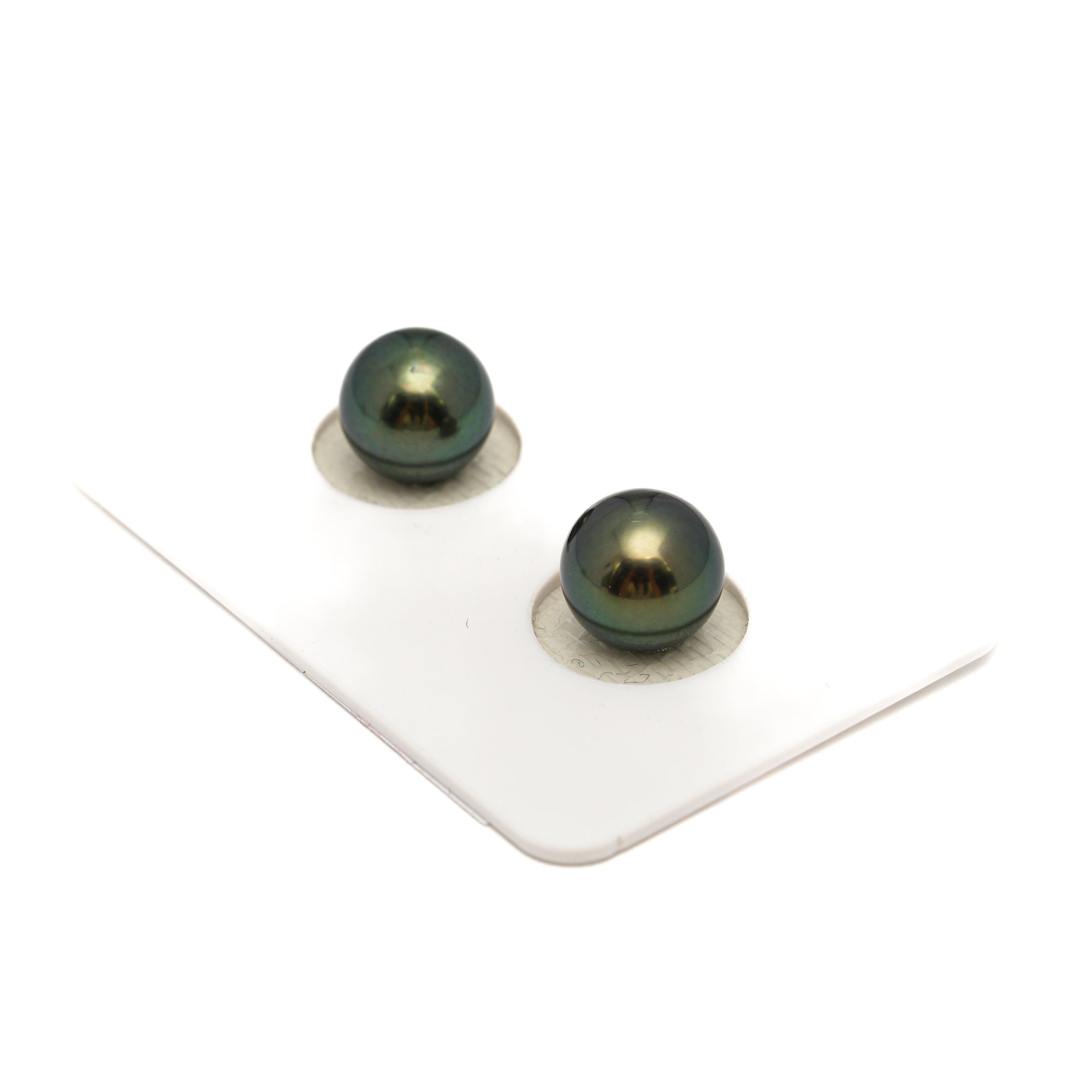 2pcs Green 9.1-9.2mm - RSR AAA/AA Quality Tahitian Pearl Pair ER1841 OR13