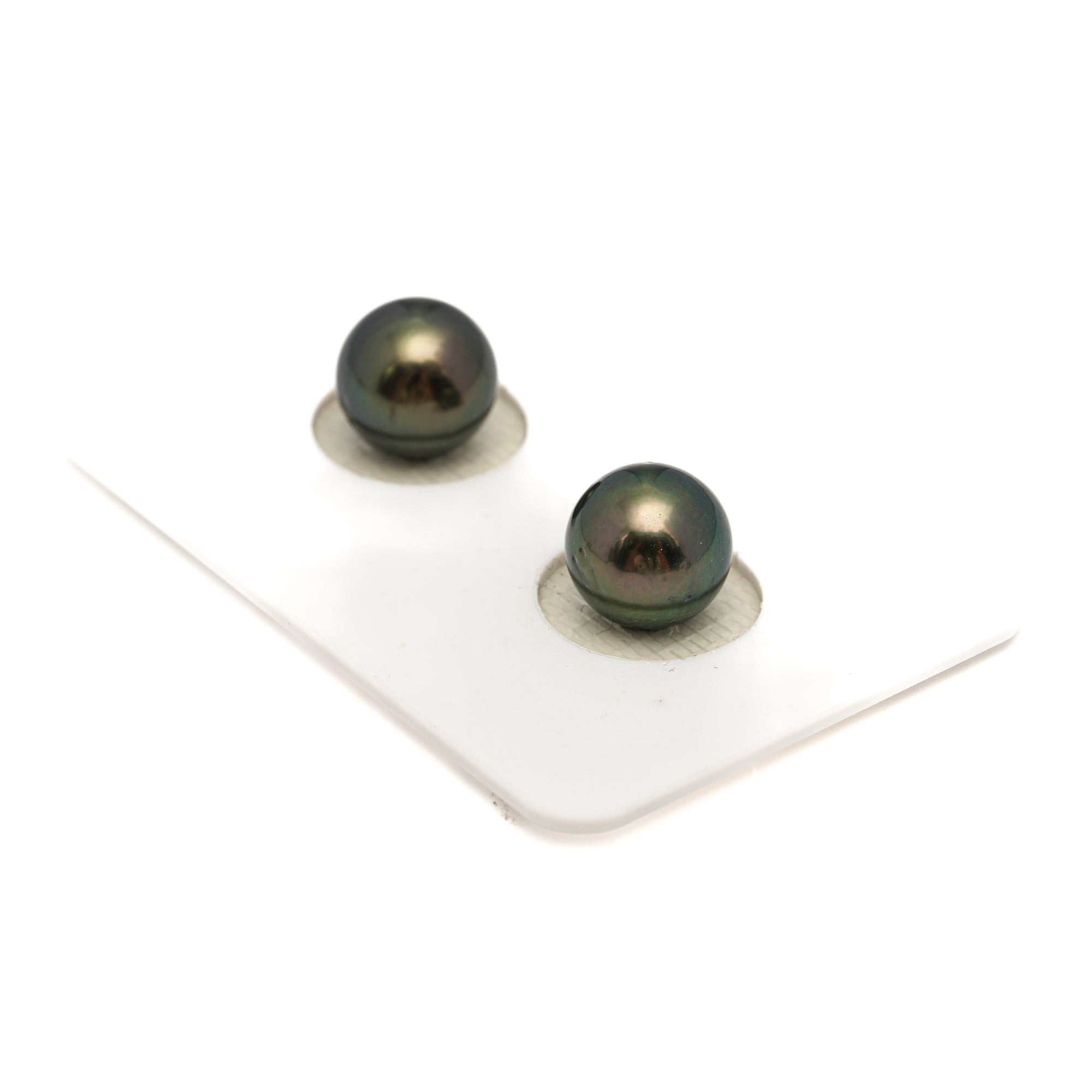 2pcs Green 9.1-9.2mm - RSR AAA/AA Quality Tahitian Pearl Pair ER1841 OR13