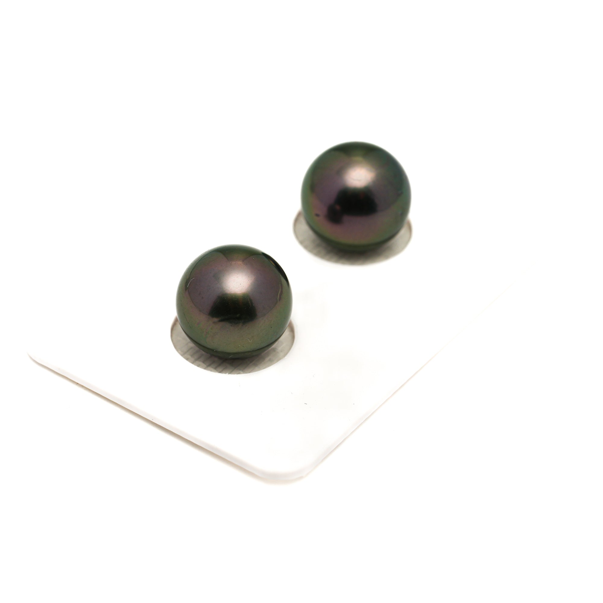 2pcs "High Luster" Green 11.3mm - SR AAA/AA Quality Tahitian Pearl Pair ER1870 LP1