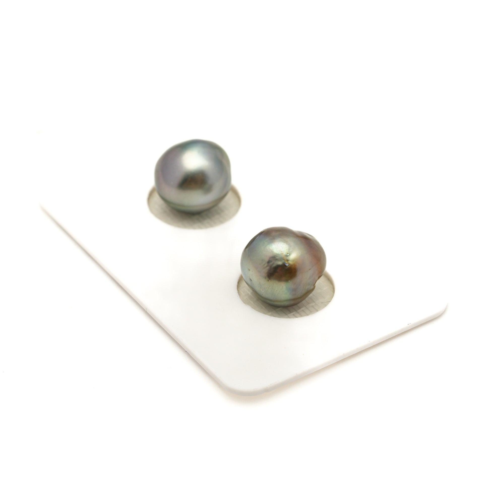 2pcs "Mid Luster" Green 10-10.1mm - BQ AAA Quality Tahitian Pearl Pair ER1949 LP4