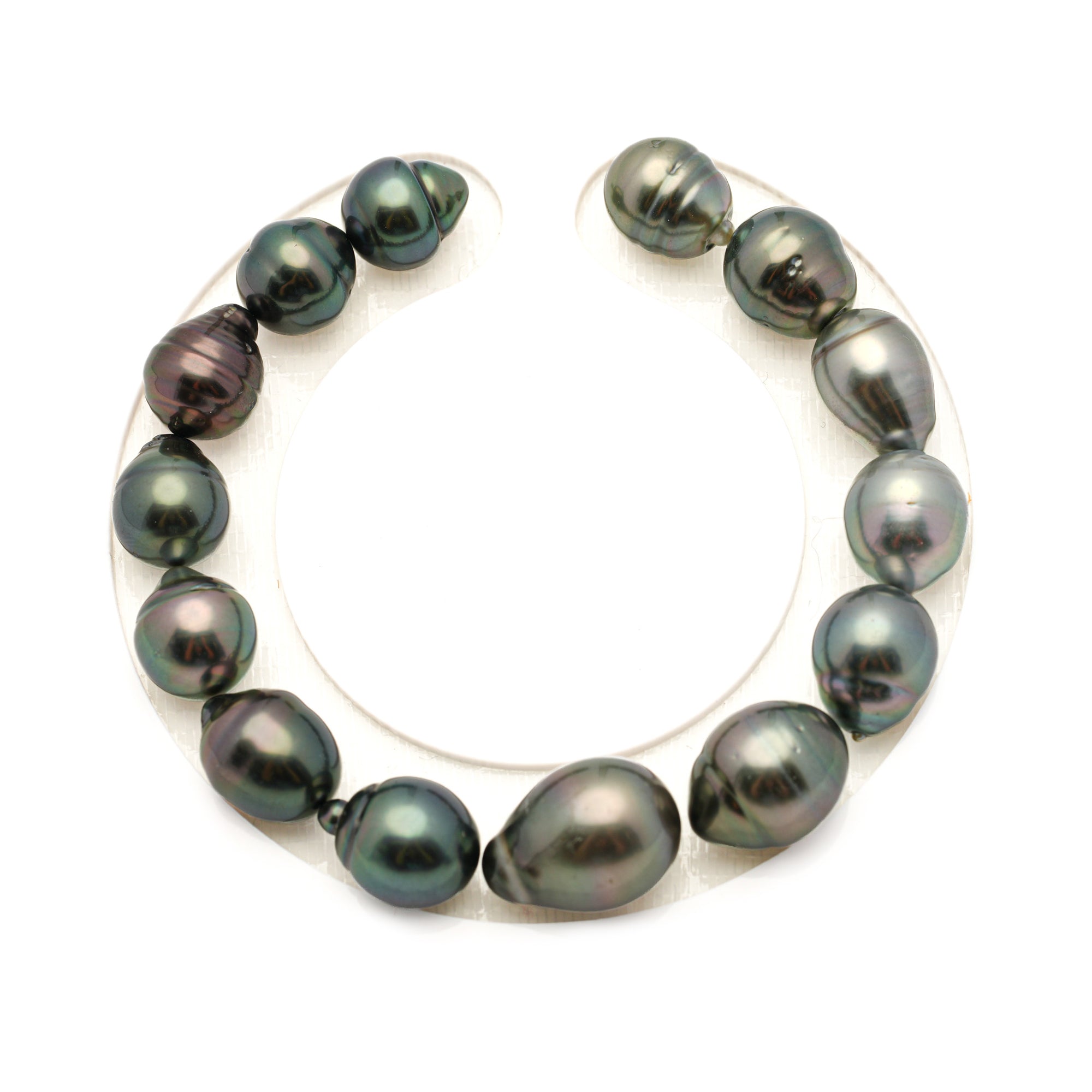 14pcs "Top Luster" Peacock Green 9-11mm - SB TOP Quality Tahitian Pearl Bracelet BR2480 LP2
