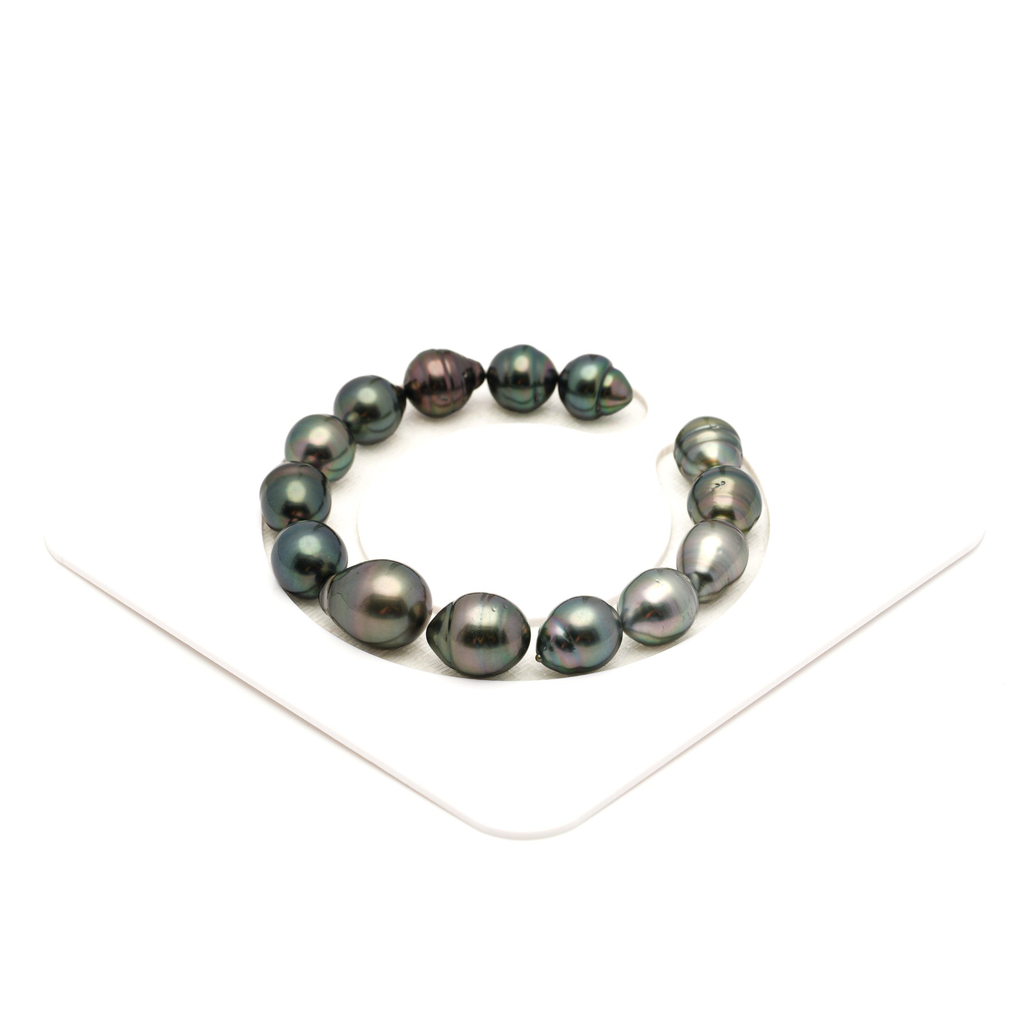 14pcs "Top Luster" Peacock Green 9-11mm - SB TOP Quality Tahitian Pearl Bracelet BR2480 LP2