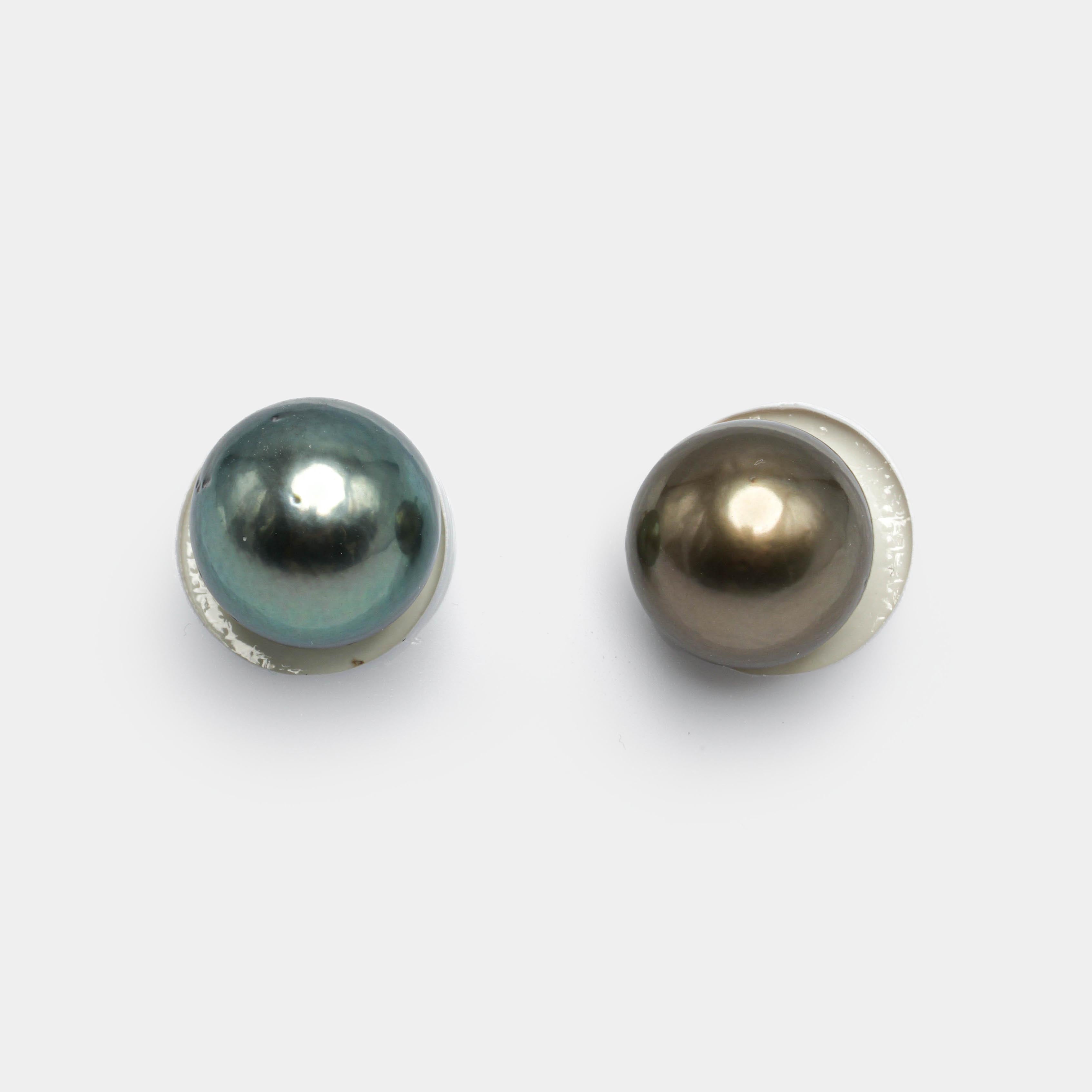 2pcs Brown Blue Green 11.1-11.4mm - SR AA/AAA Quality Tahitian Pearl Pair ER1138