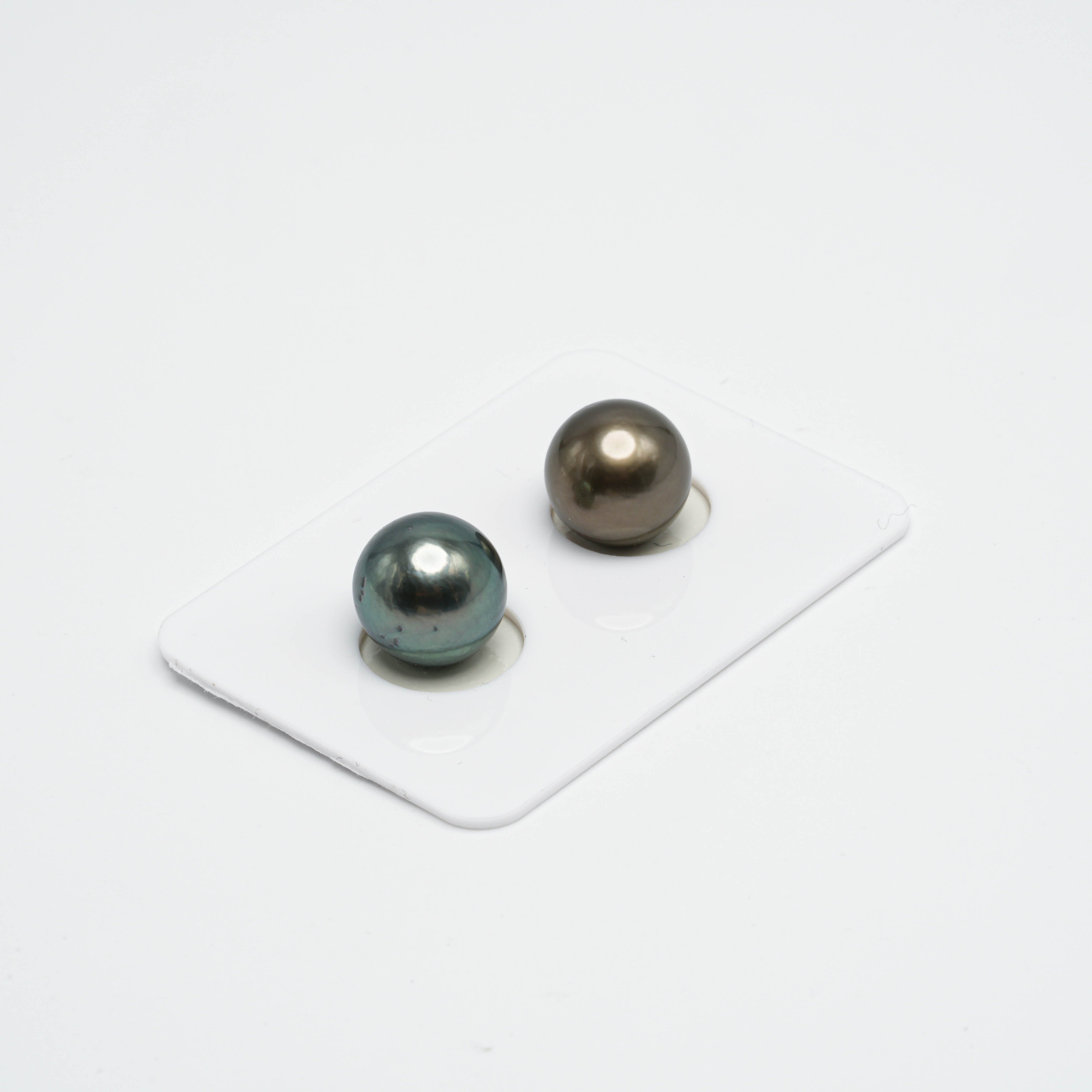 2pcs Brown Blue Green 11.1-11.4mm - SR AA/AAA Quality Tahitian Pearl Pair ER1138