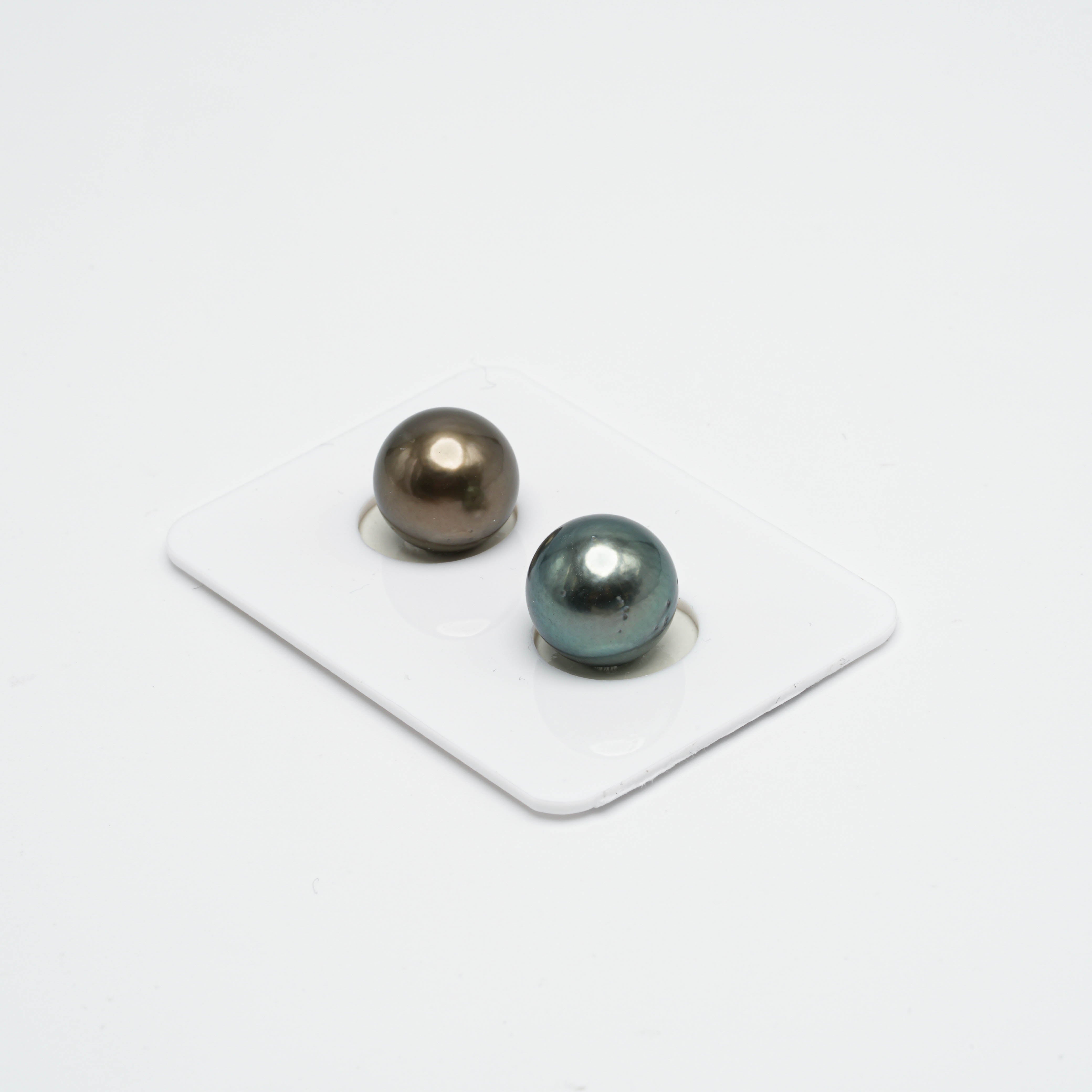 2pcs Brown Blue Green 11.1-11.4mm - SR AA/AAA Quality Tahitian Pearl Pair ER1138