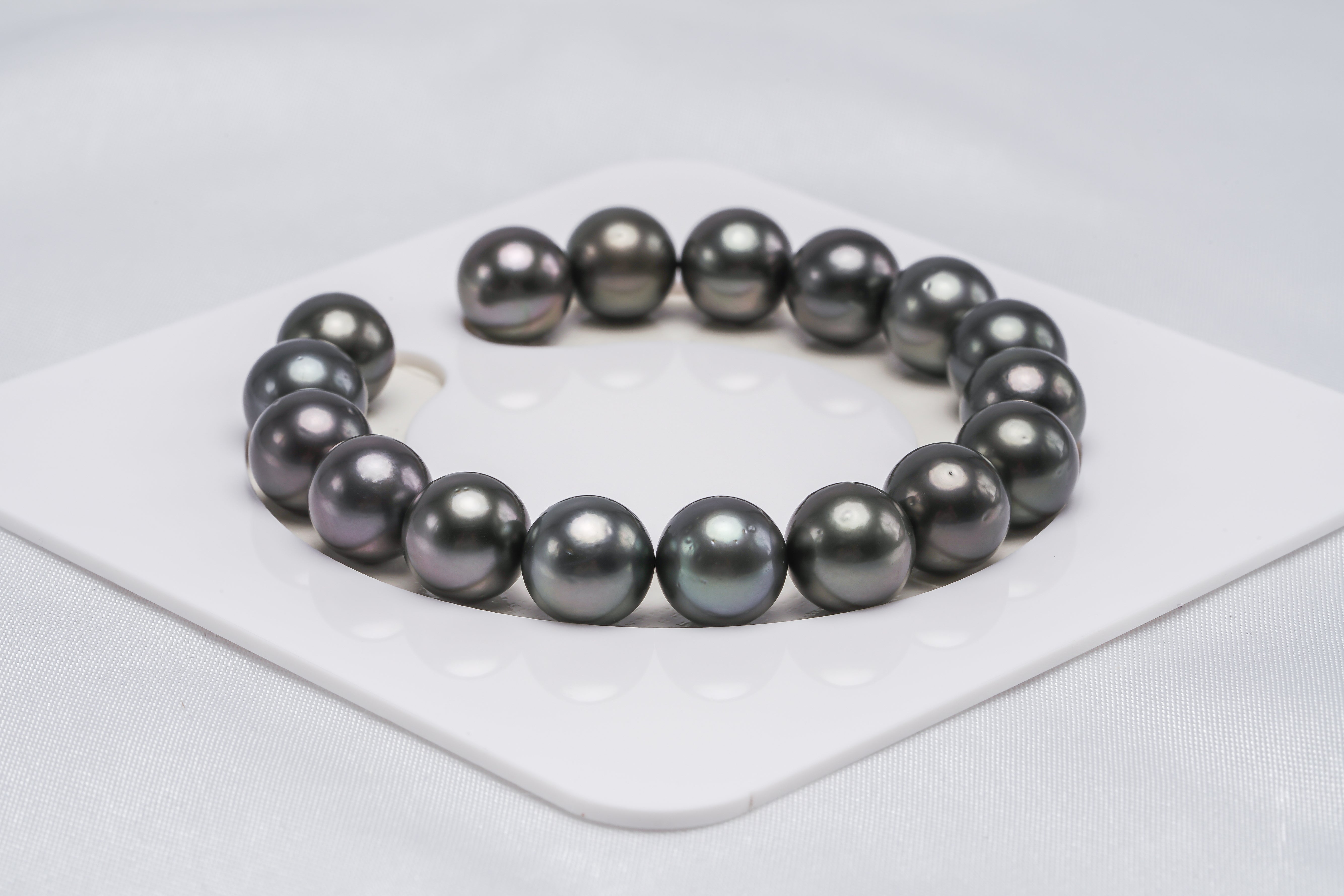 17pcs "Lup" Dark Bracelet - Round/Semi-Round 10mm AA/A quality Tahitian Pearl - Loose Pearl jewelry wholesale