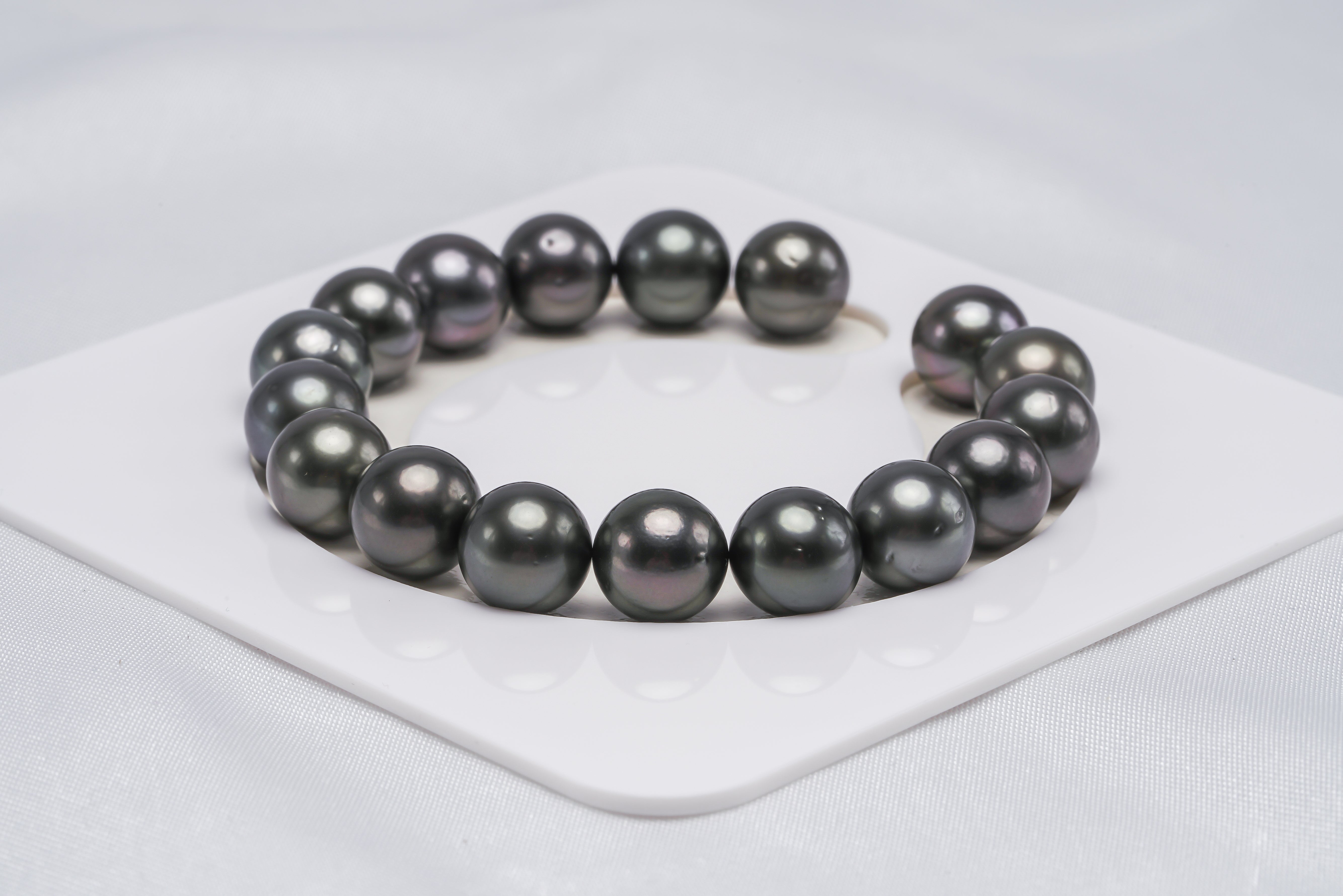 17pcs "Lup" Dark Bracelet - Round/Semi-Round 10mm AA/A quality Tahitian Pearl - Loose Pearl jewelry wholesale