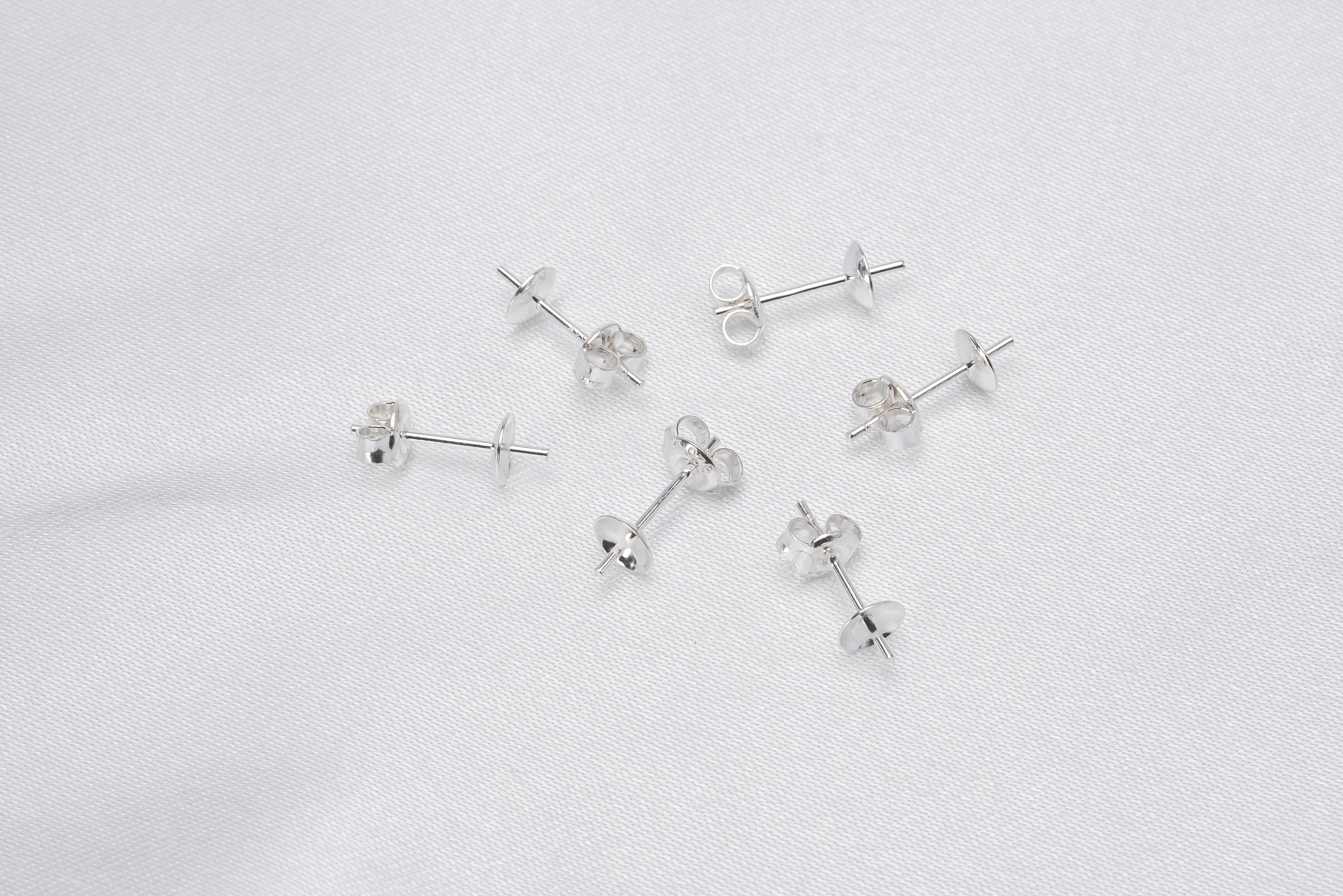 3pairs Silver ear post with clutch 5mm cup - Loose Pearl jewelry wholesale