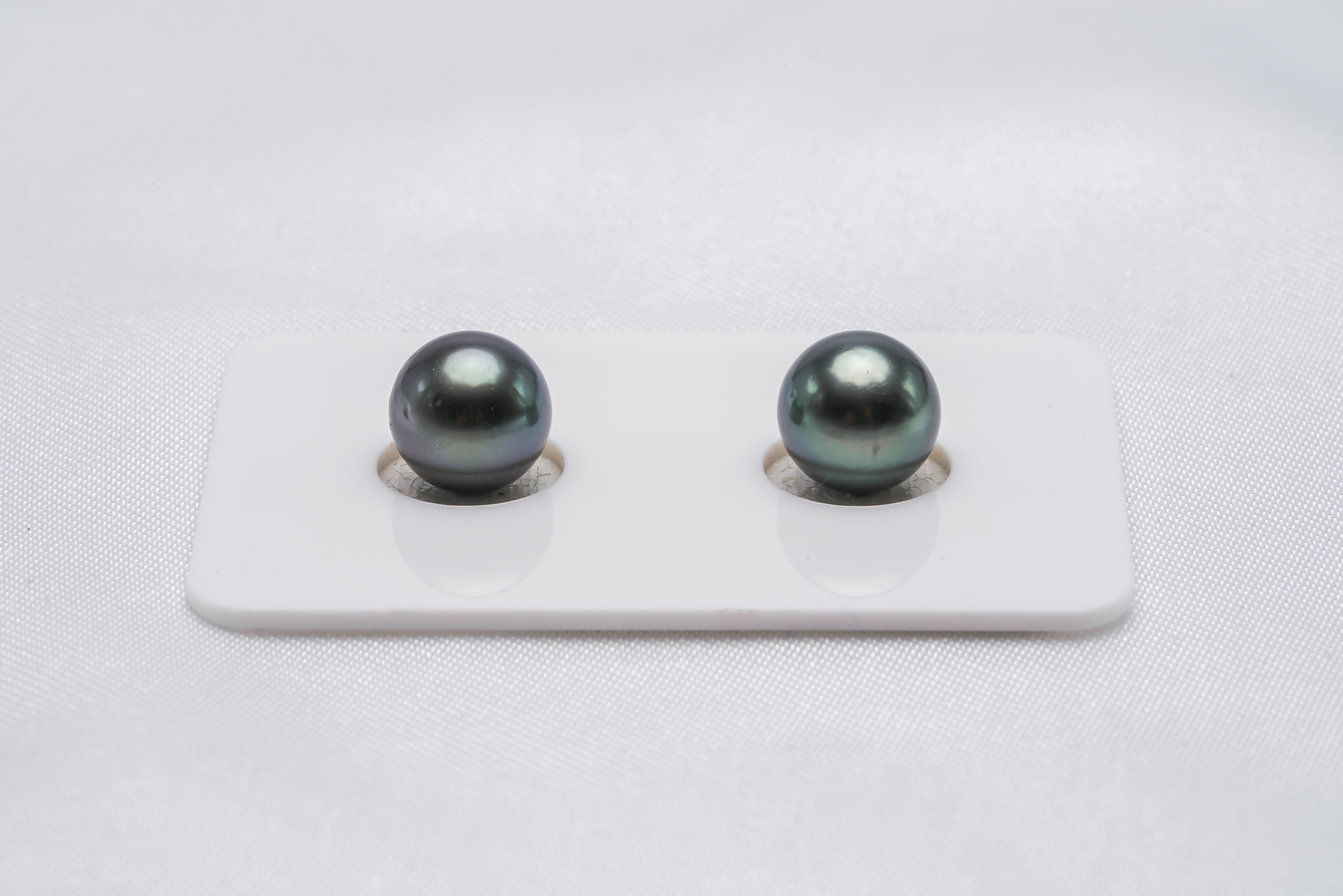 Green Blue Matched Pair - Semi-Round 8.9mm AA quality Tahitian Pearl - Loose Pearl jewelry wholesale